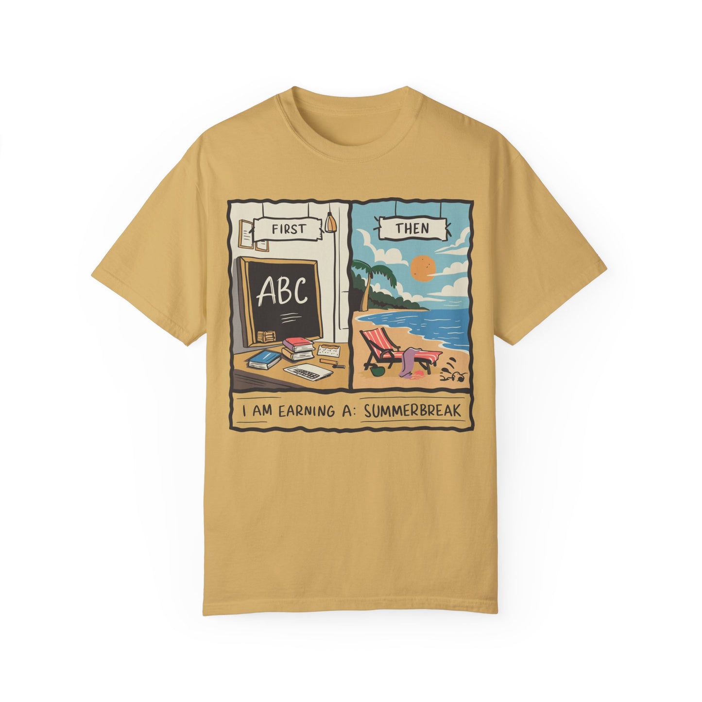 First Teach Then Beach School Out For Summer Shirt - Teacher Vacation Apparel Mustard