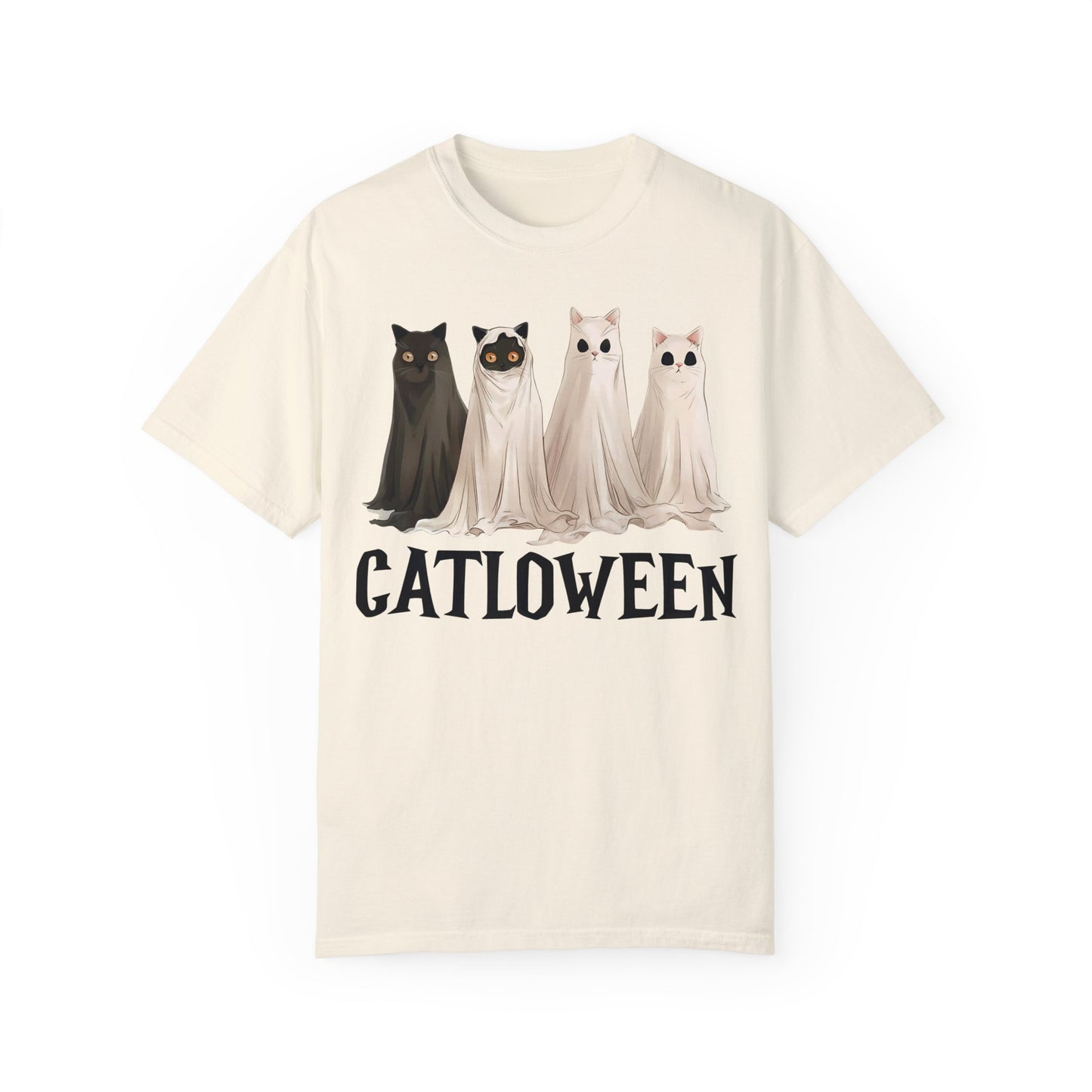 Catloween Funny Halloween Ghost Black Cat Shirt Ivory