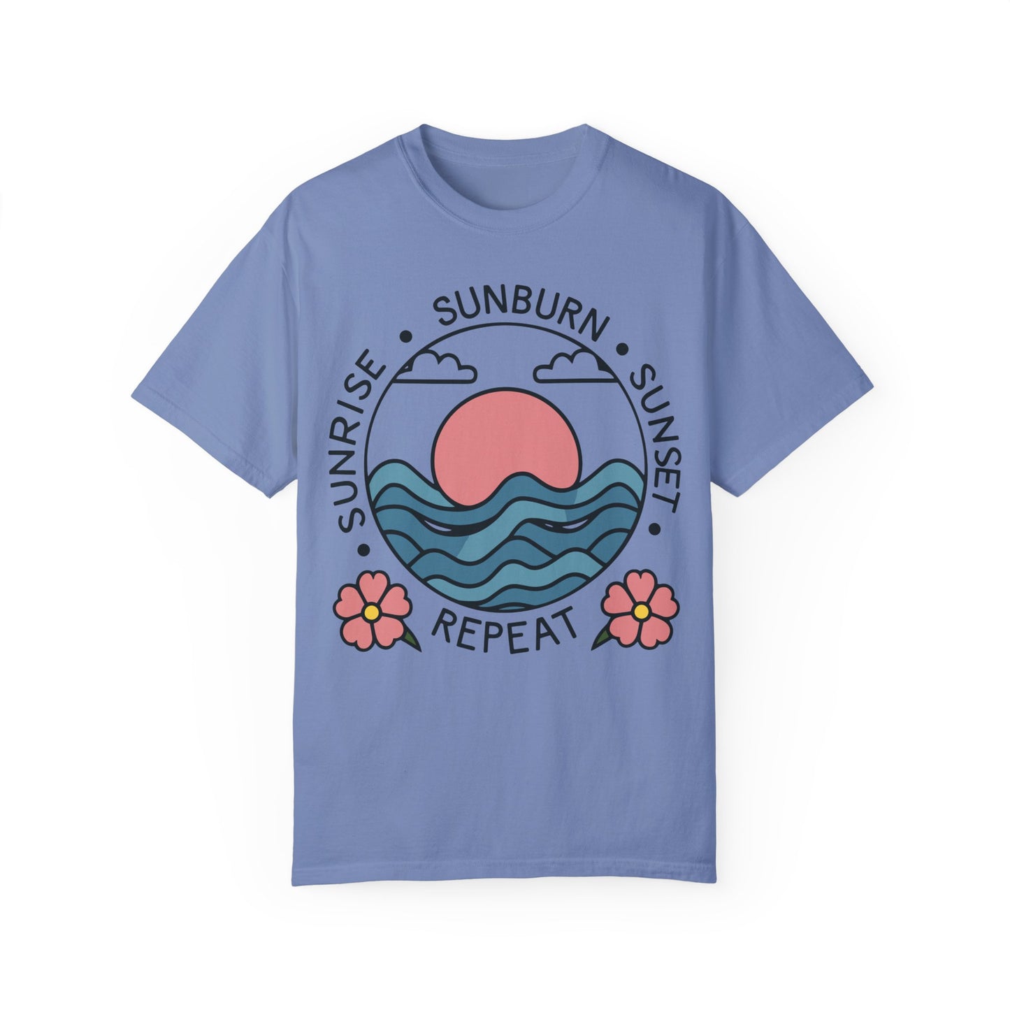 Retro Summer Shirt Sunrise Sunburn Sunset Repeat Shirt Washed Denim