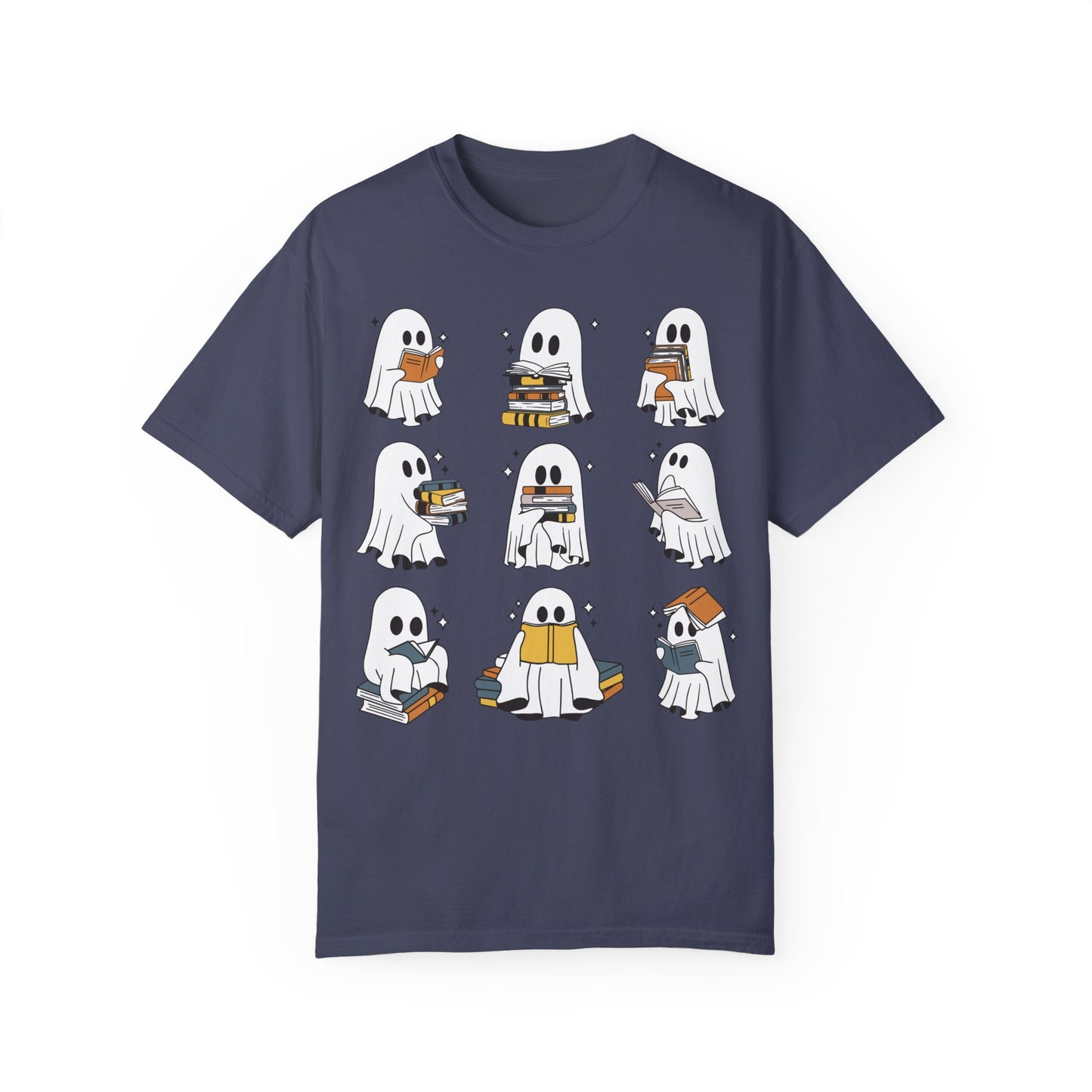 Comfort Colors Ghost Reading Books Shirt - Bookish Halloween Shirt Denim