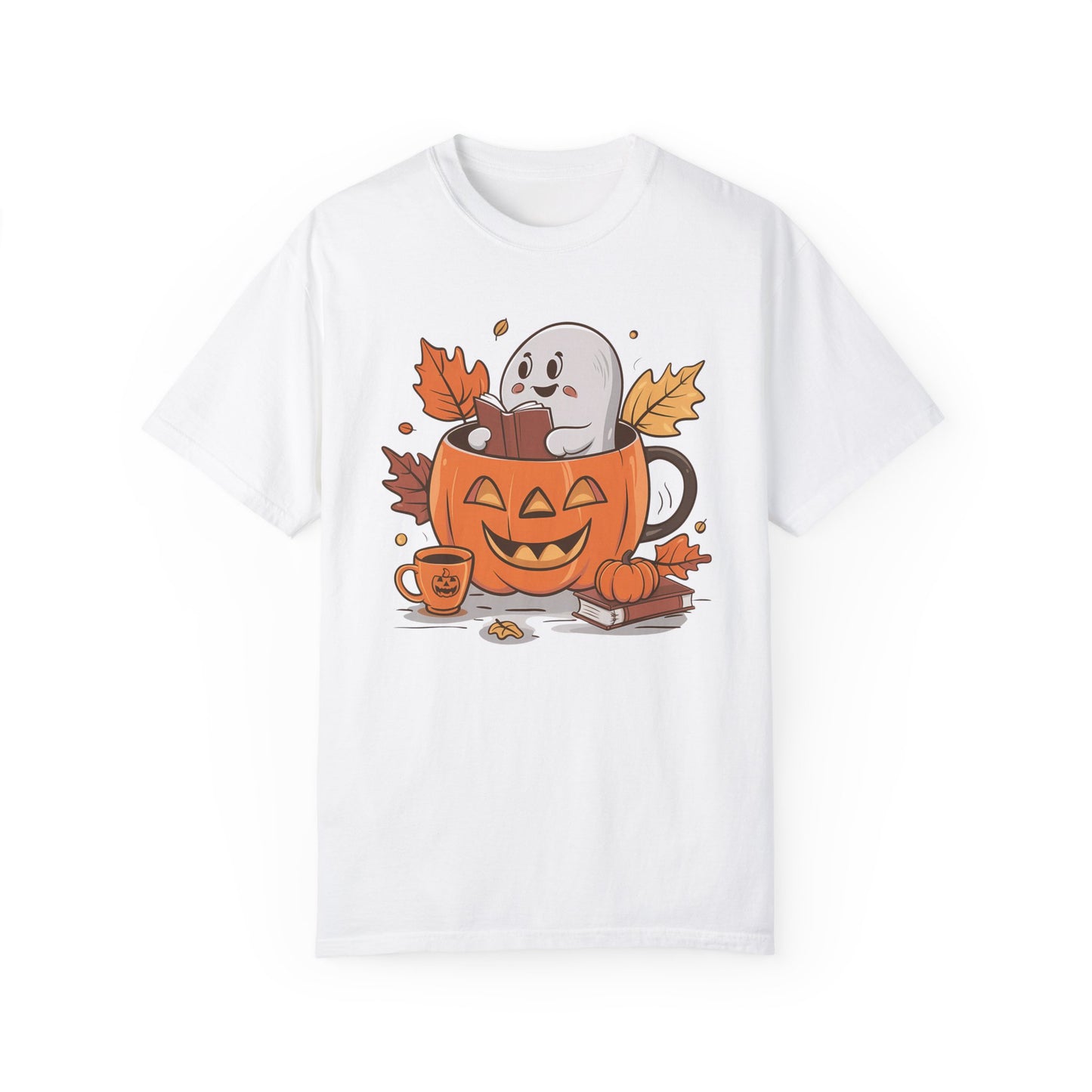 Cute Pumpkin Bookish Ghost Halloween Shirt White