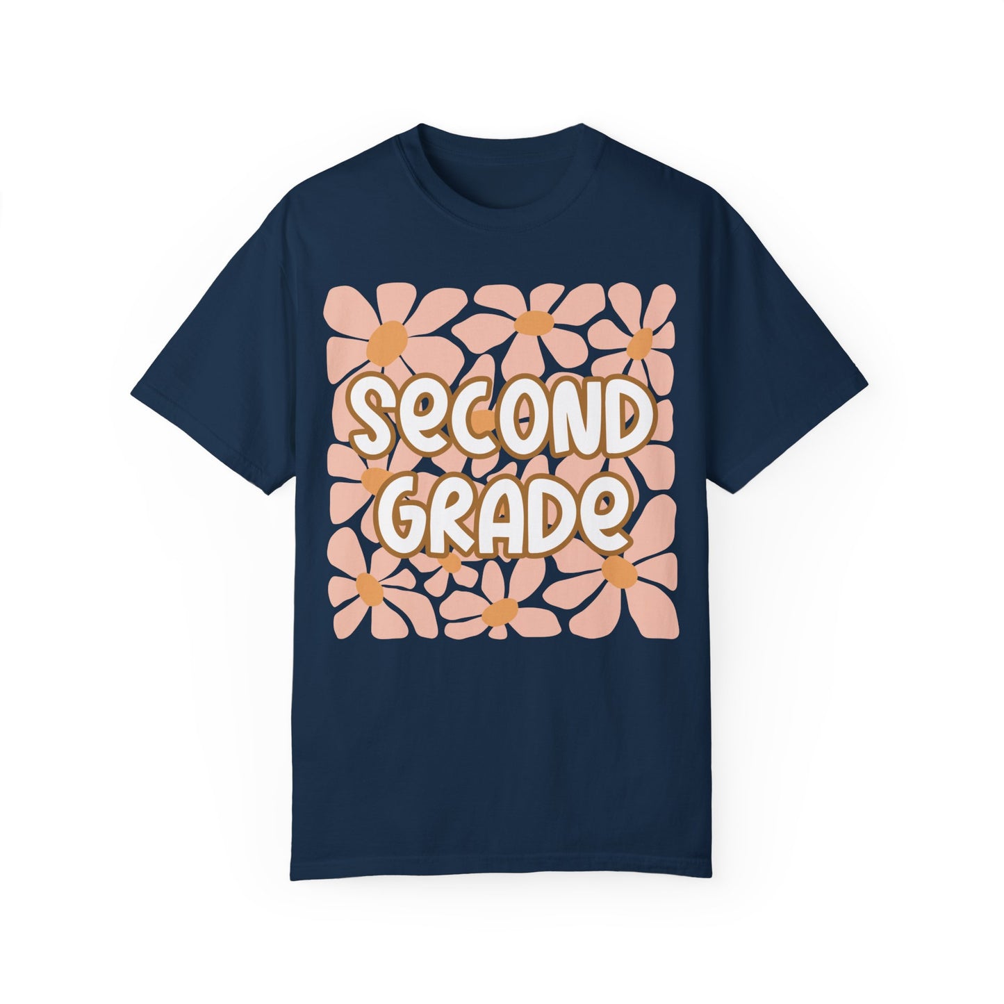 Floral Second Grade Teacher Back To School Shirt True Navy