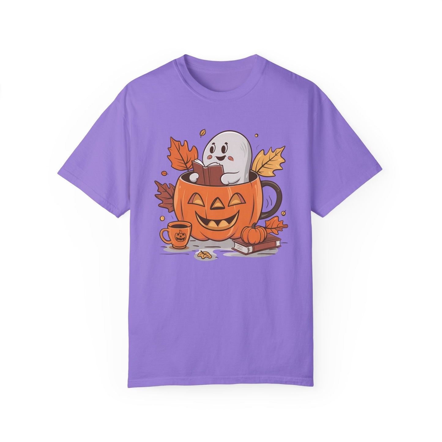 Cute Pumpkin Bookish Ghost Halloween Shirt Violet
