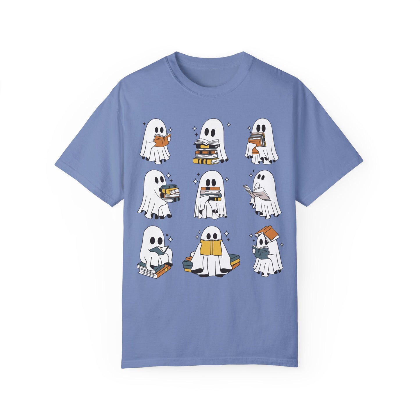 Comfort Colors Ghost Reading Books Shirt - Bookish Halloween Shirt Washed Denim
