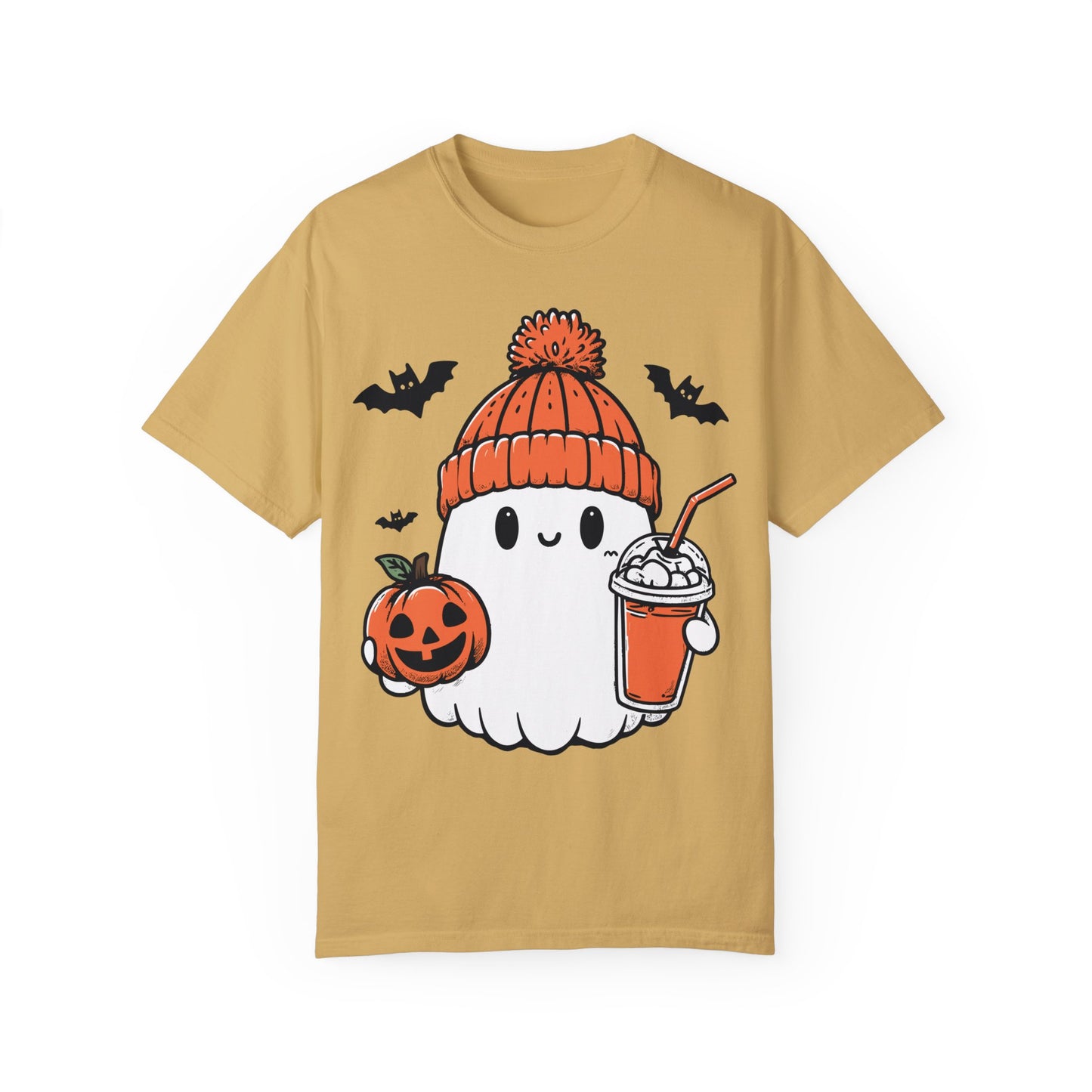 Comfort Colors Сute Ghost Coffee Shirt, Сute Little Ghost Iced Coffee t-shirt Mustard