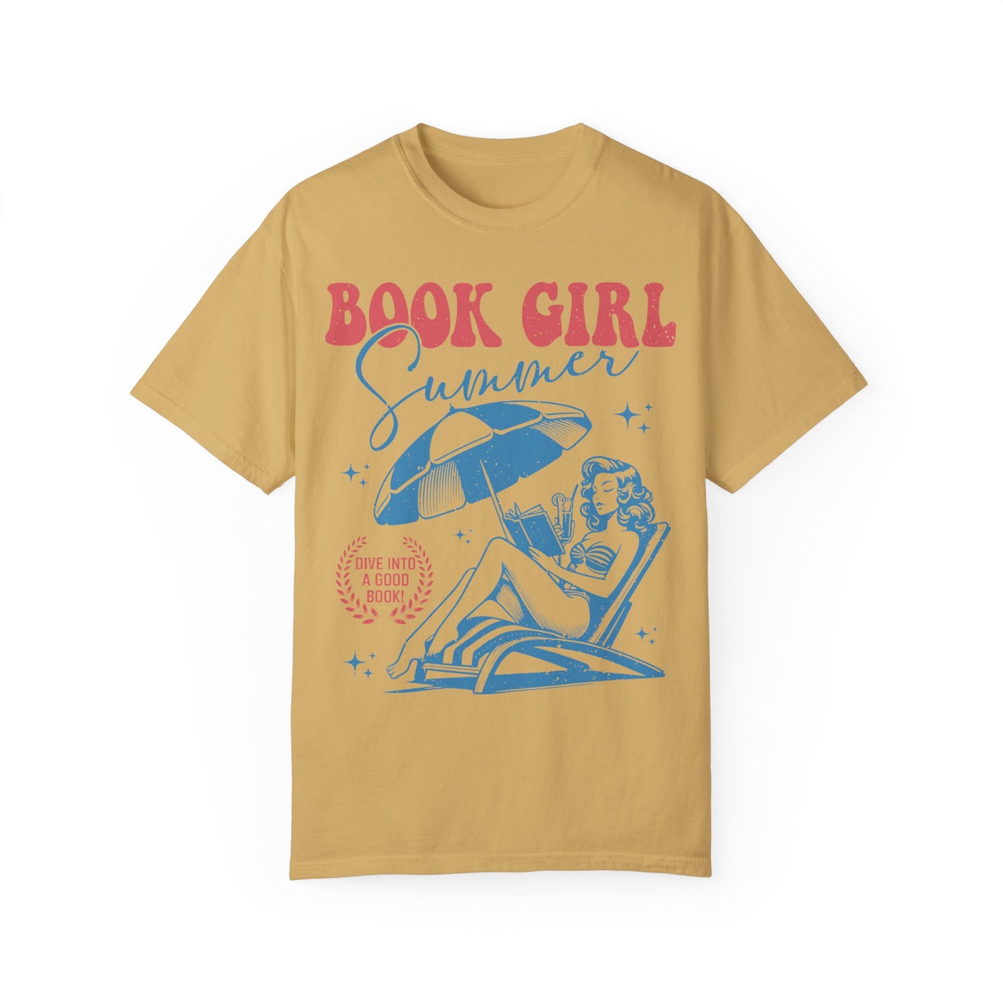 Vintage Book Girl Shirt - Retro Style Apparel for Literature Enthusiasts Mustard