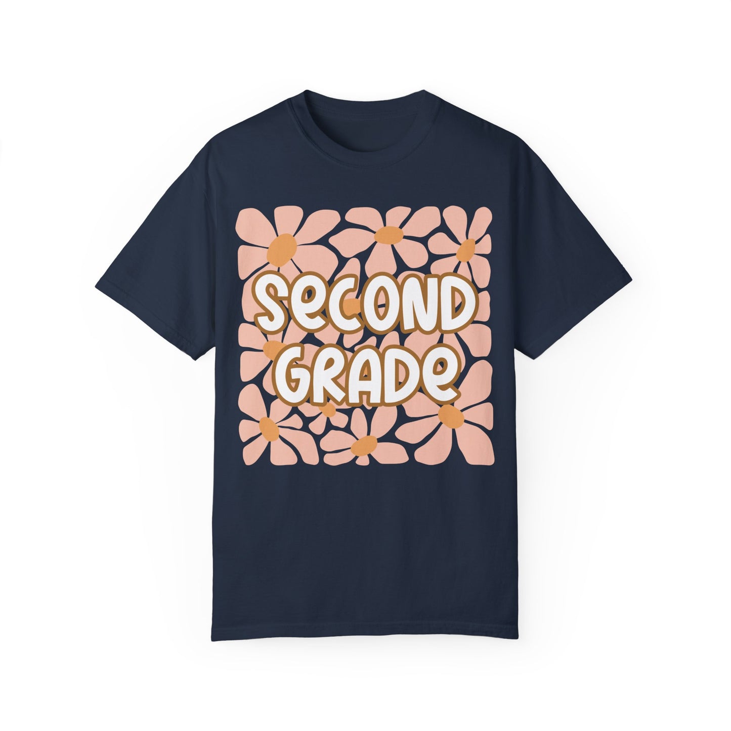 Floral Second Grade Teacher Back To School Shirt Navy
