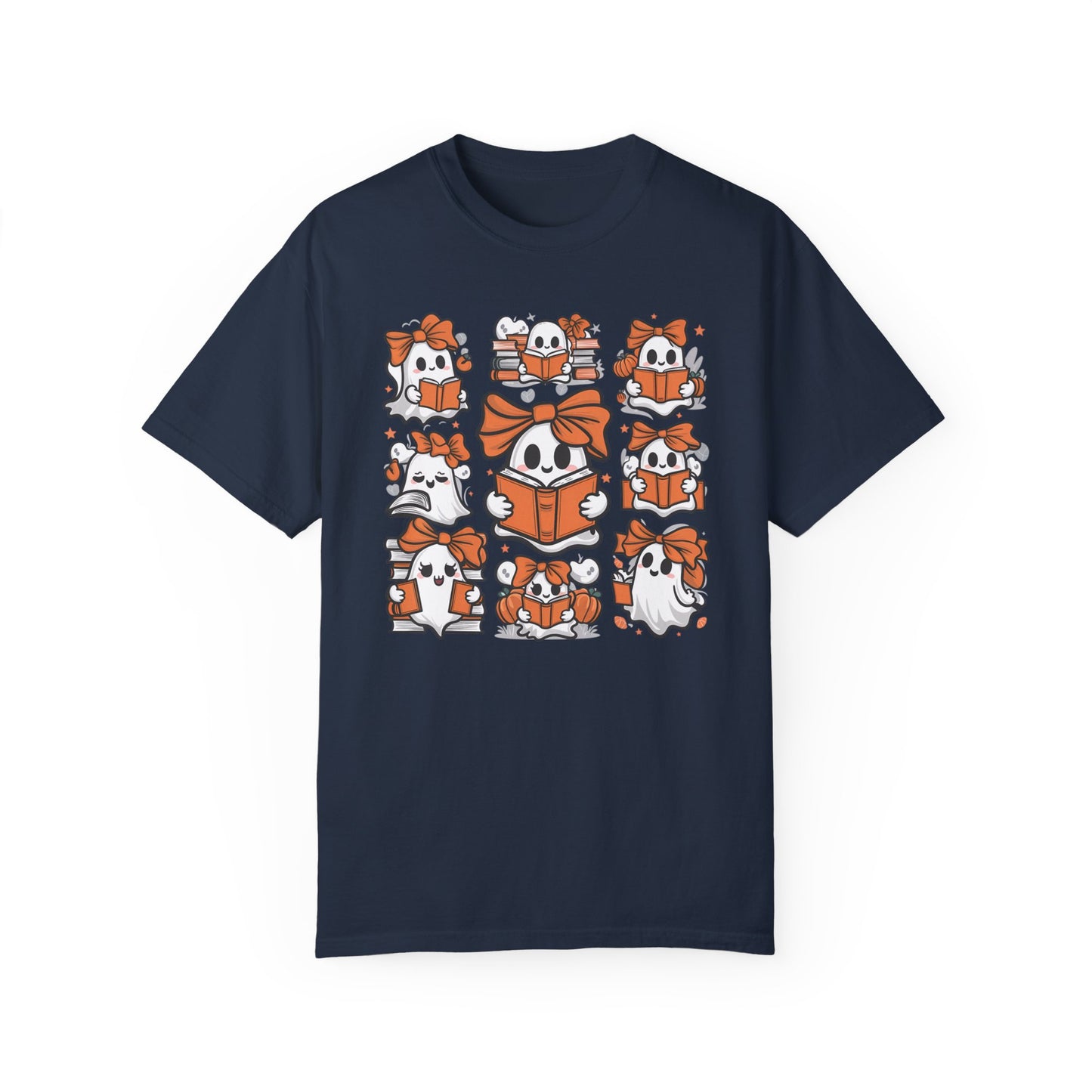 Ghost Reading Shirt, Teacher Halloween Shirt Navy