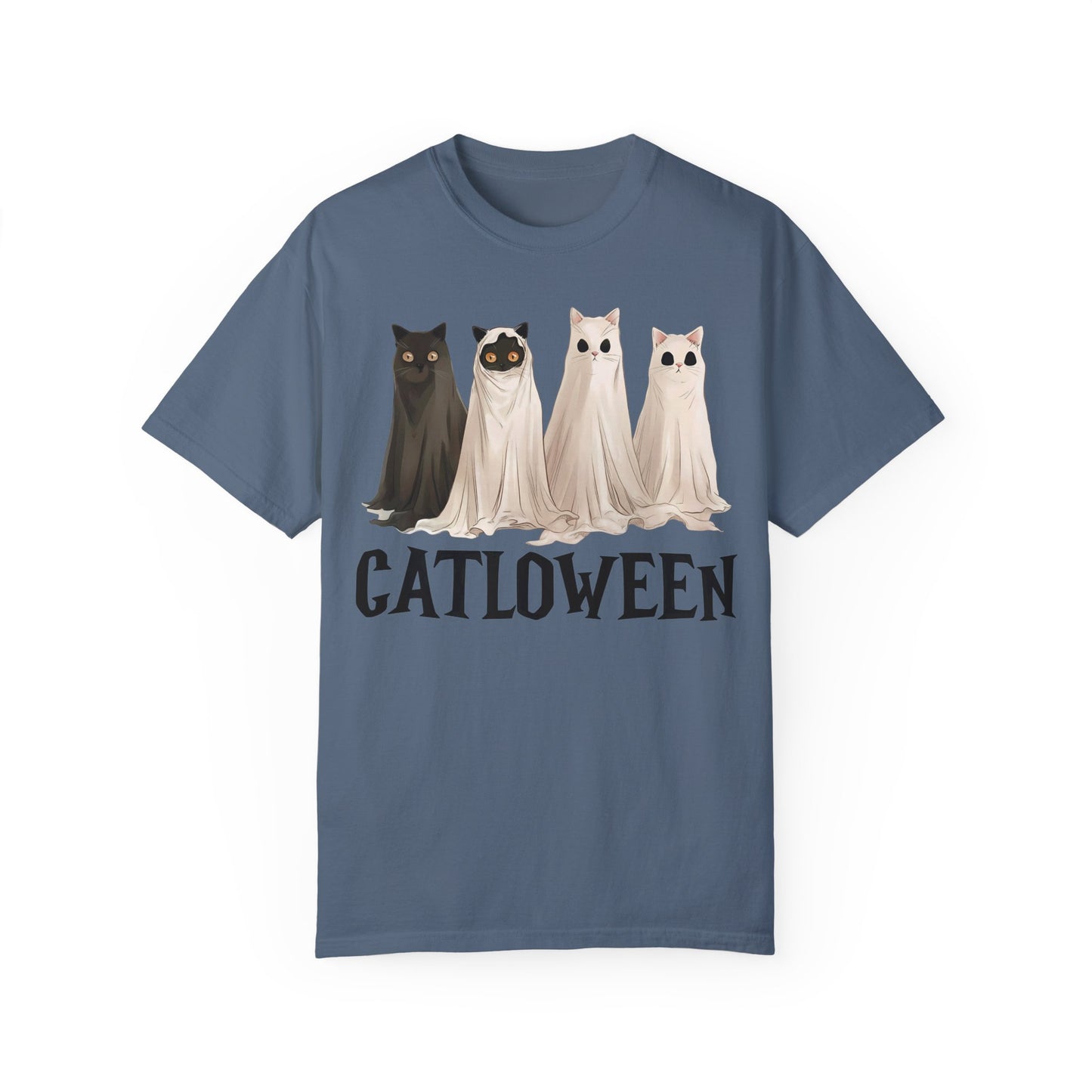 Catloween Funny Halloween Ghost Black Cat Shirt Blue Jean