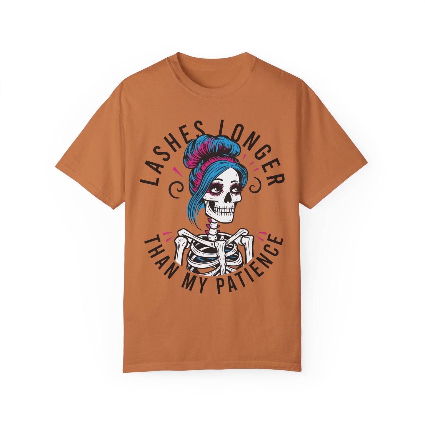 Lashes Longer than my Patience Skeleton Unisex Shirt Yam