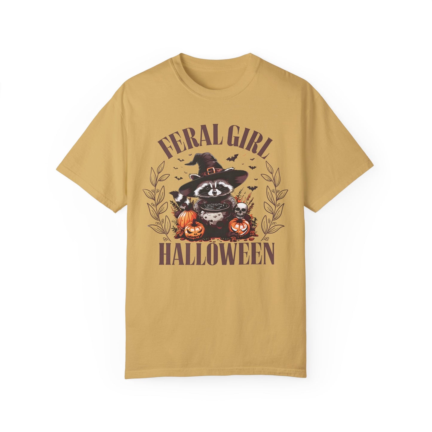 Feral Girl Halloween Funny Raccoon Shirt Mustard