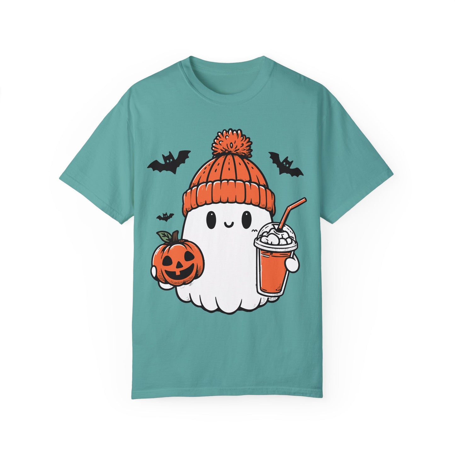 Comfort Colors Сute Ghost Coffee Shirt, Сute Little Ghost Iced Coffee t-shirt Seafoam