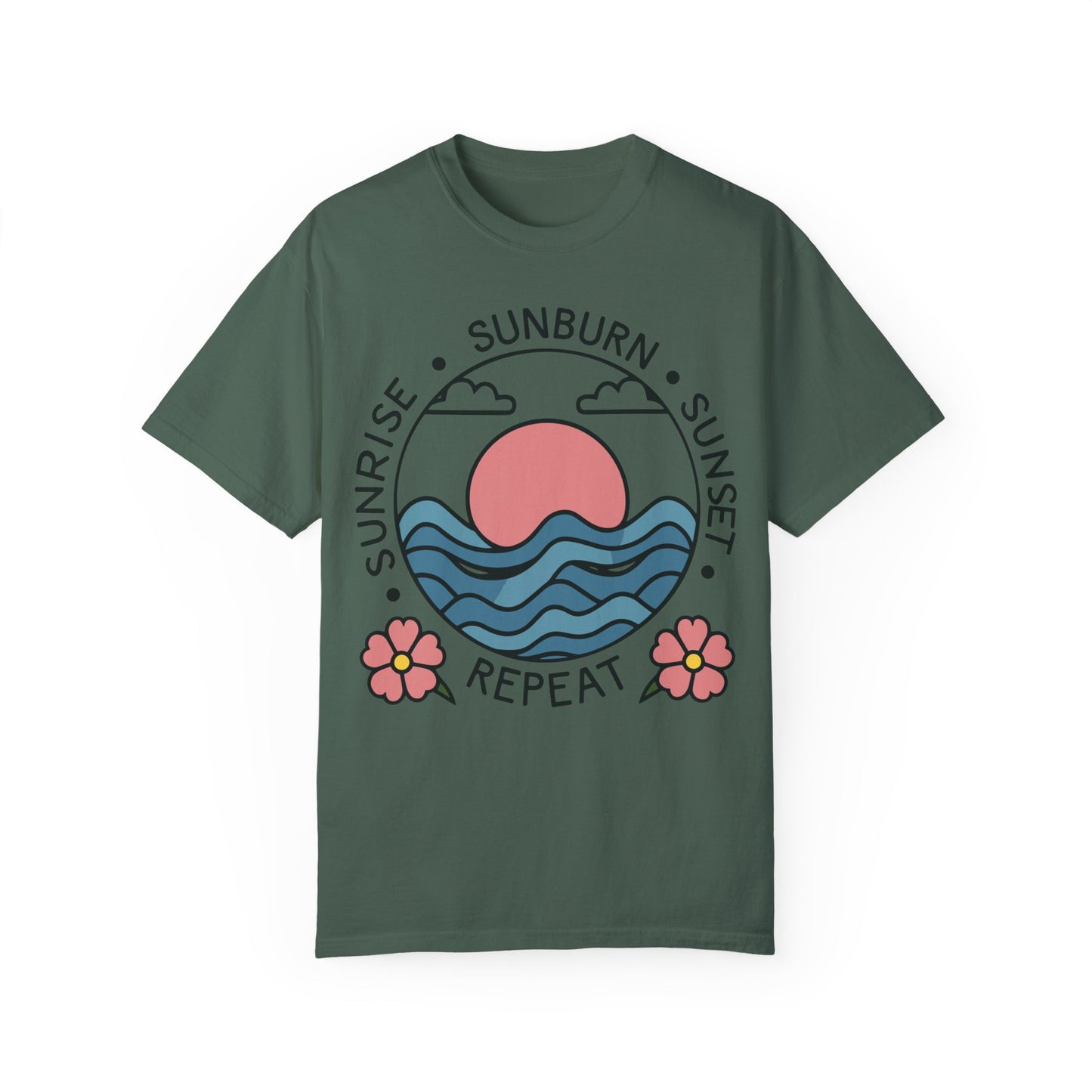 Retro Summer Shirt Sunrise Sunburn Sunset Repeat Shirt Blue Spruce