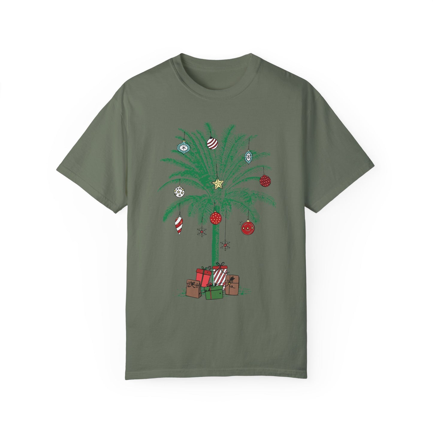 Christmas Palm Tree Shirt - Beach Aloha Xmas Tee Moss