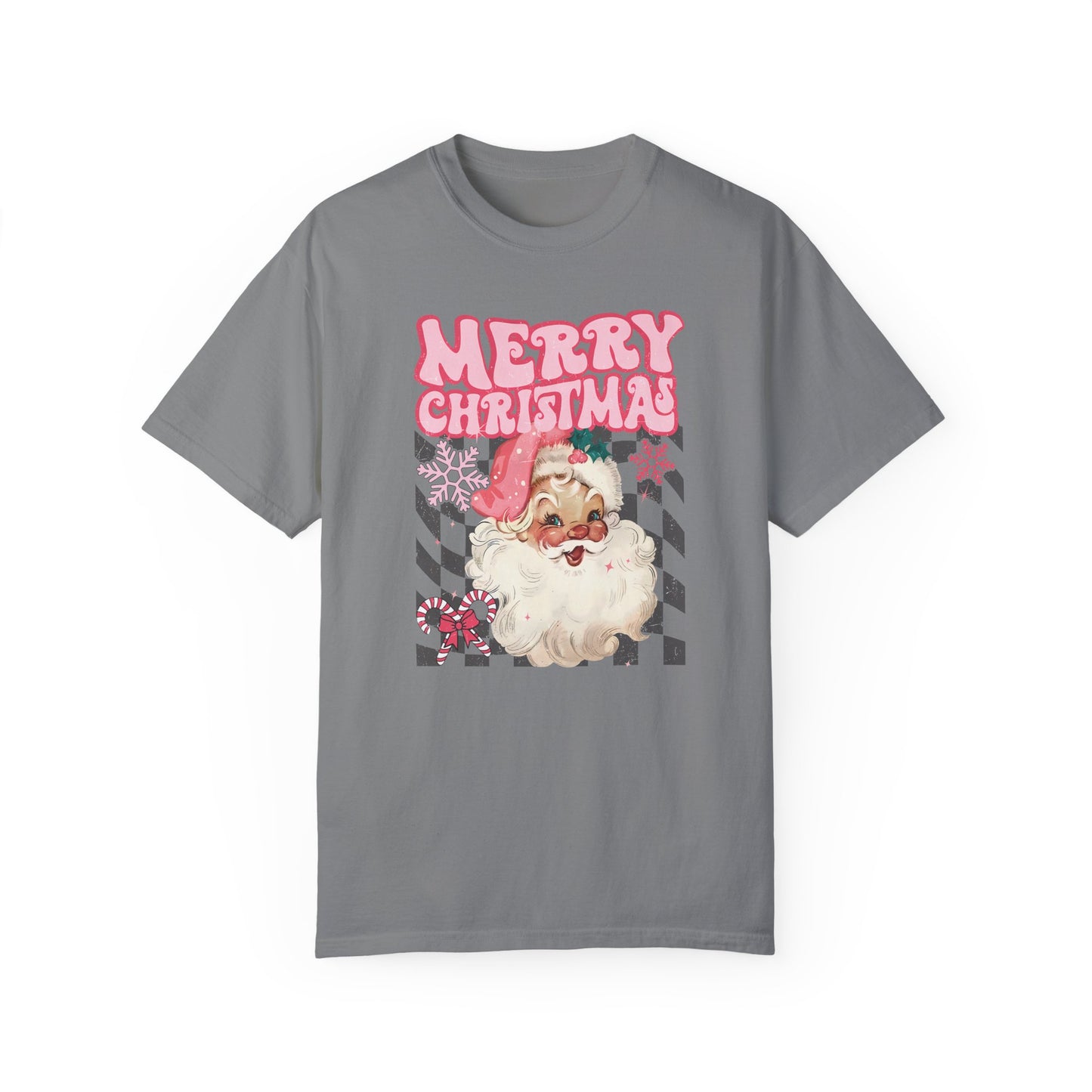 Retro Pink Santa Christmas Shirt Grey