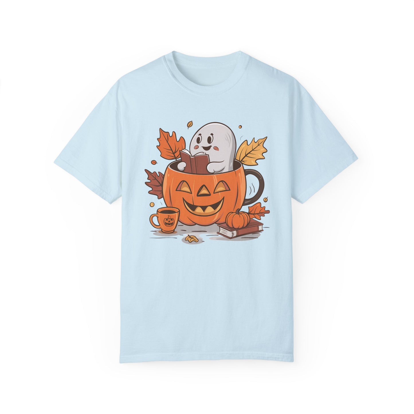 Cute Pumpkin Bookish Ghost Halloween Shirt Chambray