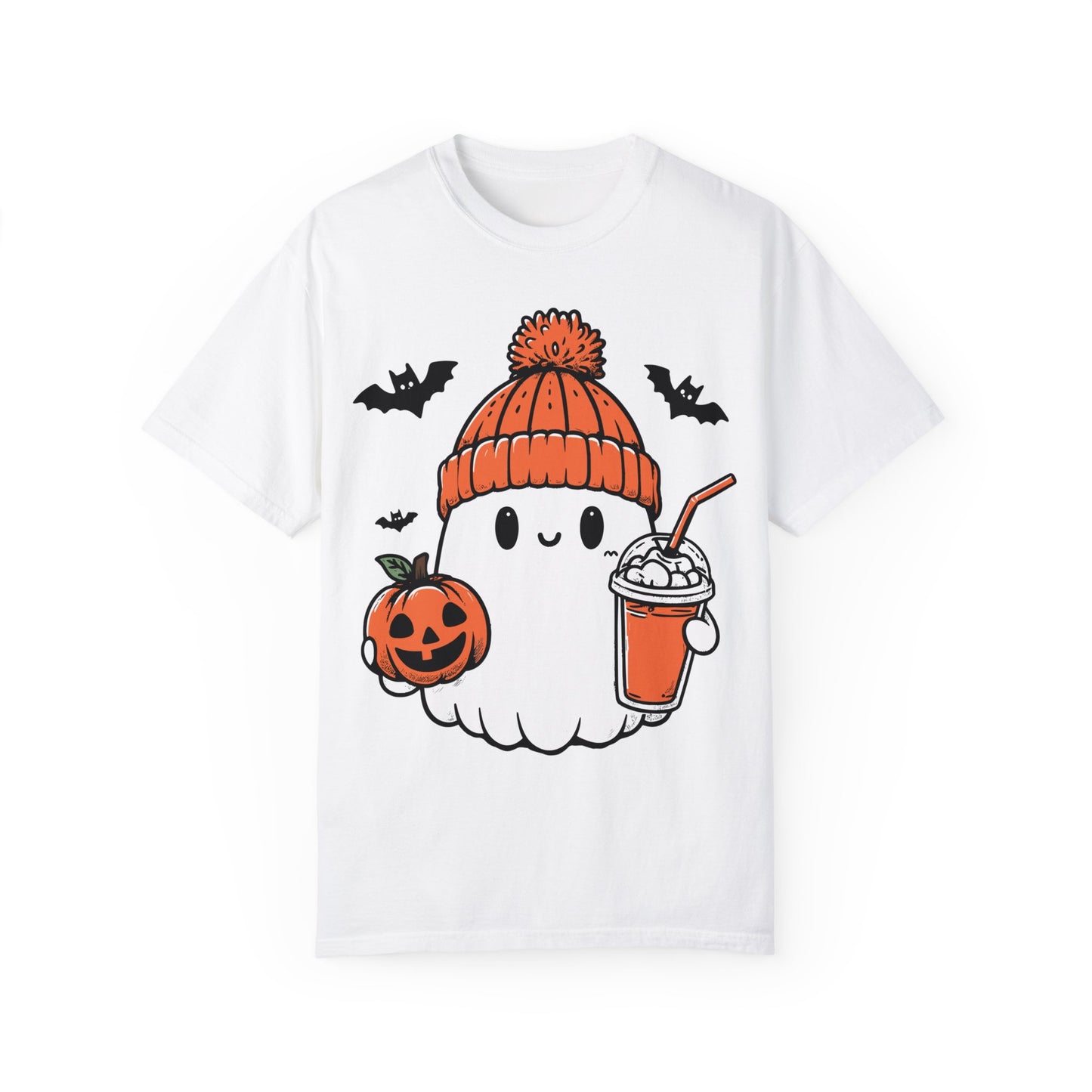 Comfort Colors Сute Ghost Coffee Shirt, Сute Little Ghost Iced Coffee t-shirt White