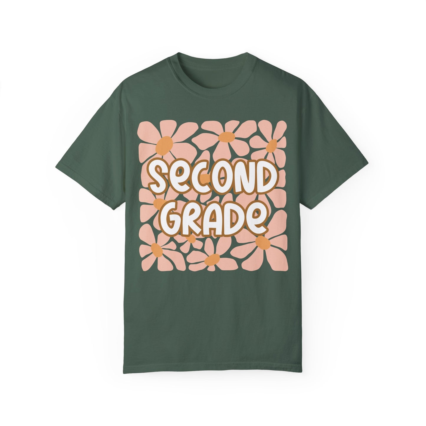 Floral Second Grade Teacher Back To School Shirt Blue Spruce
