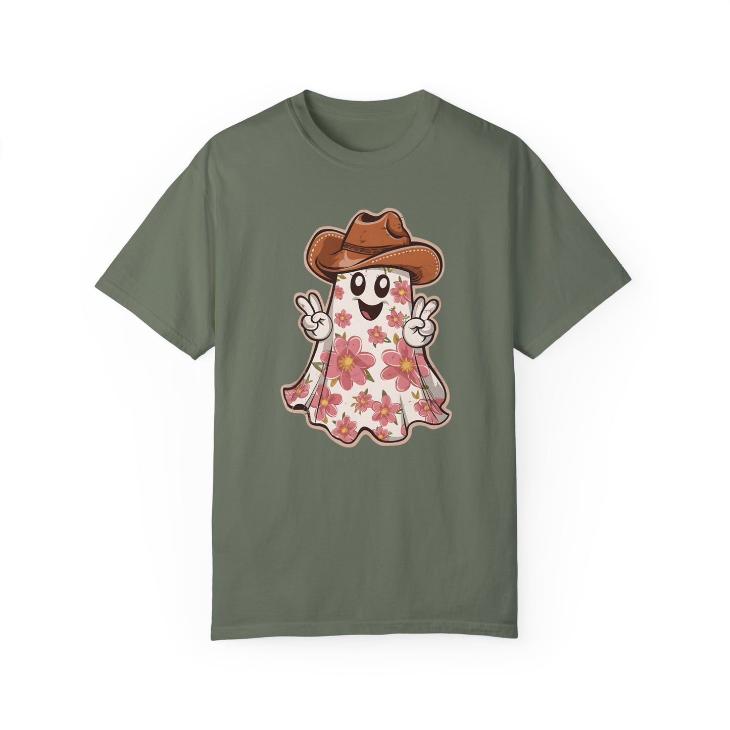 Floral Halloween Cowboy Ghost Howdy Western Shirt - Spooky Western Apparel Moss