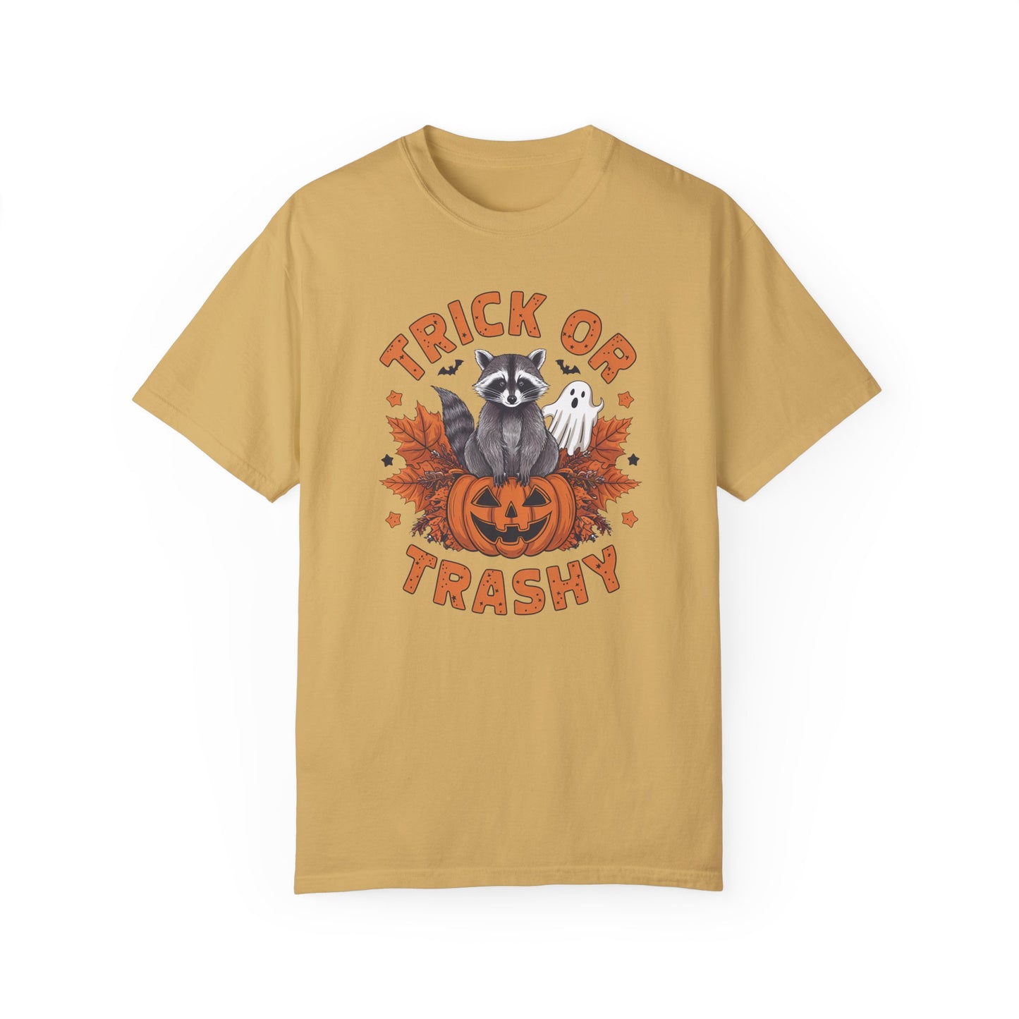 Trick or Trashy Shirt - Halloween Racoon Shirt Mustard