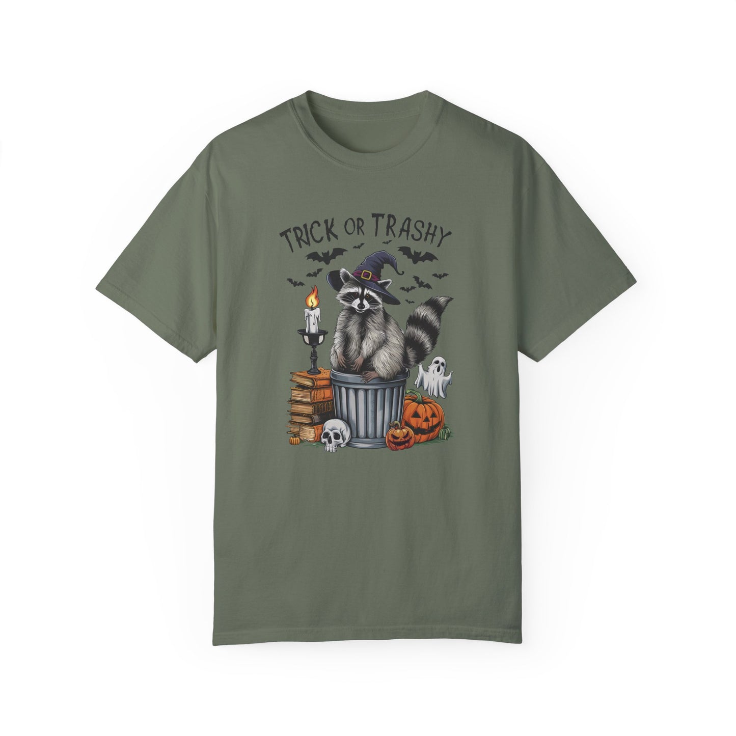 Trick or Trashy Raccoon Vintage Graphic T-shirt Moss