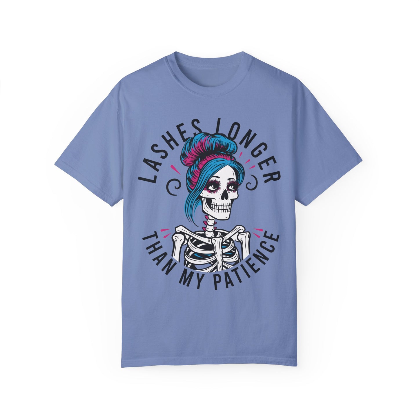 Lashes Longer than my Patience Skeleton Unisex Shirt Washed Denim