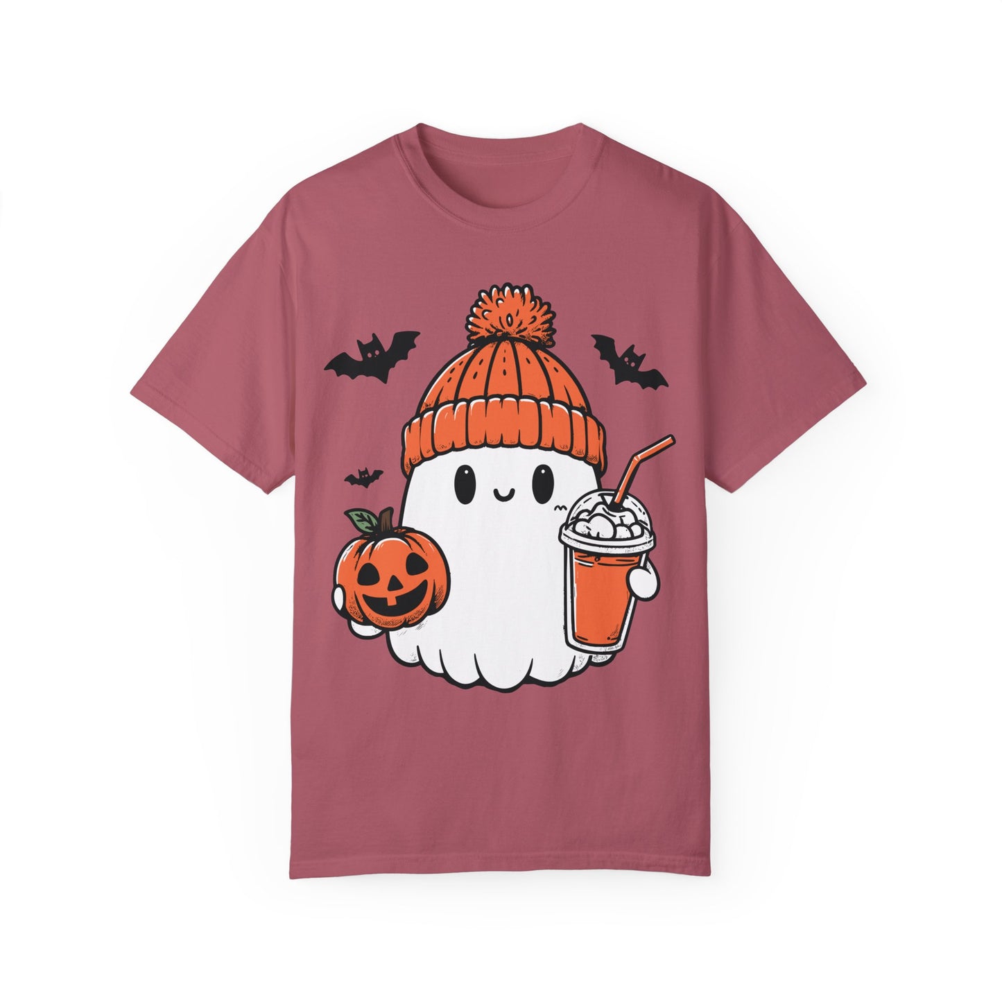 Comfort Colors Сute Ghost Coffee Shirt, Сute Little Ghost Iced Coffee t-shirt Crimson