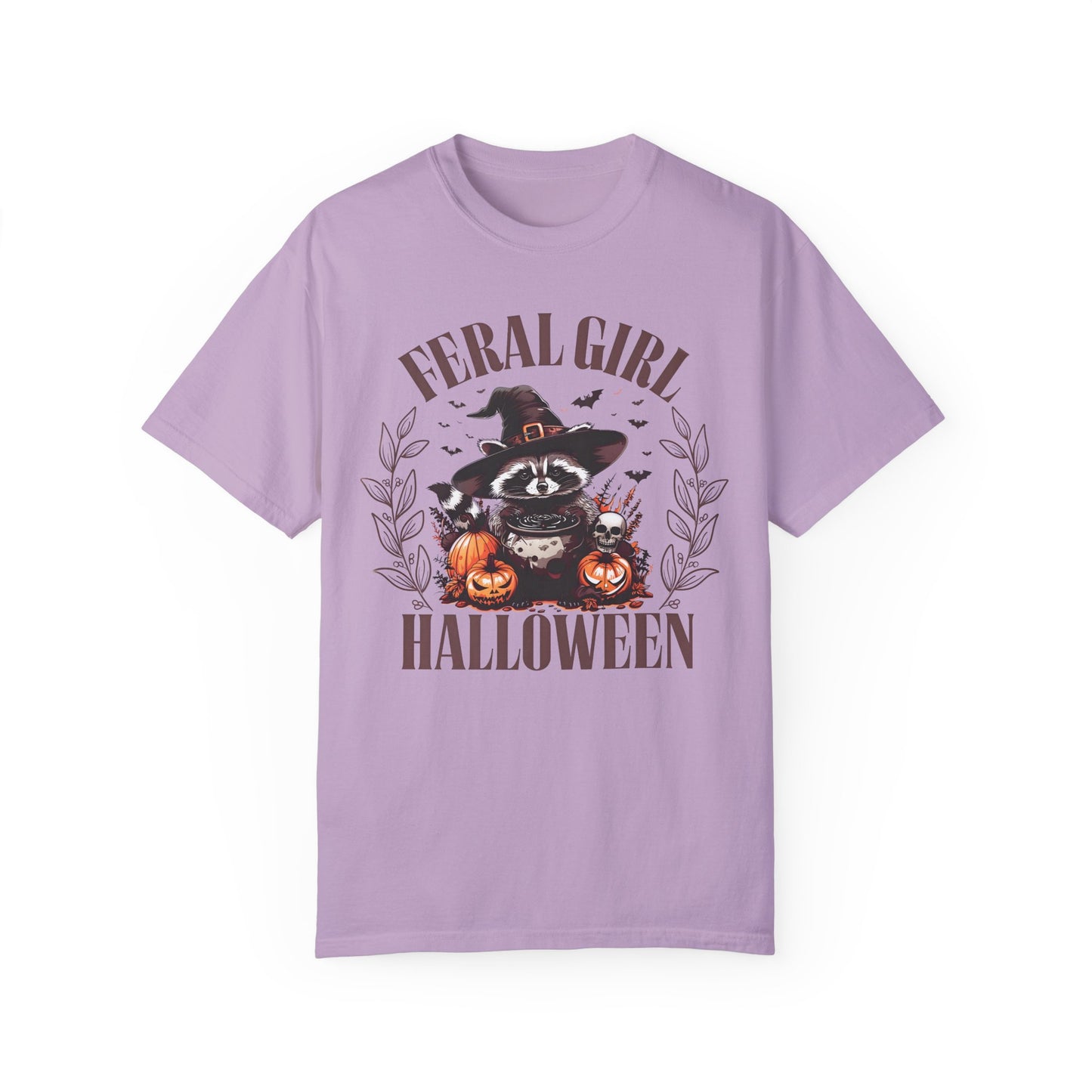 Feral Girl Halloween Funny Raccoon Shirt Orchid