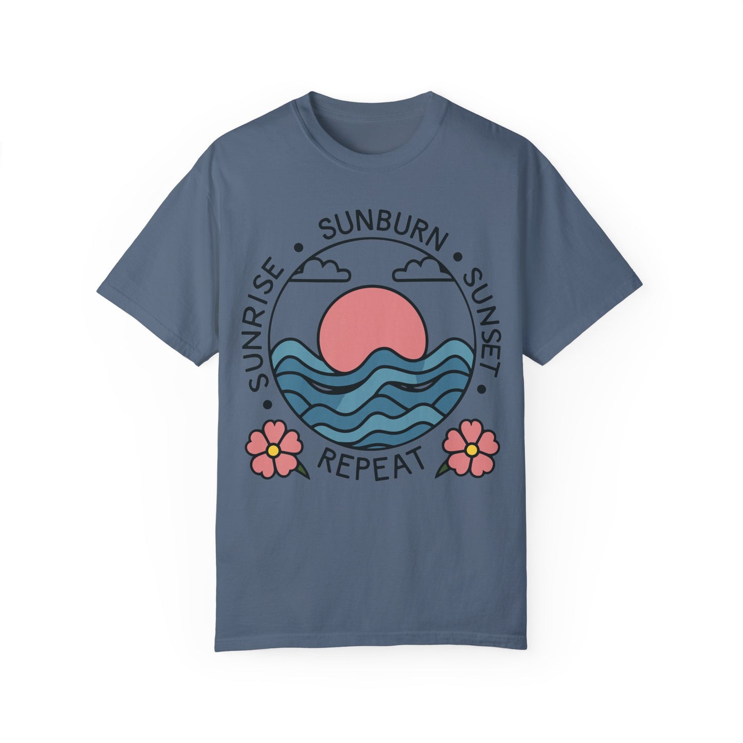 Retro Summer Shirt Sunrise Sunburn Sunset Repeat Shirt Blue Jean