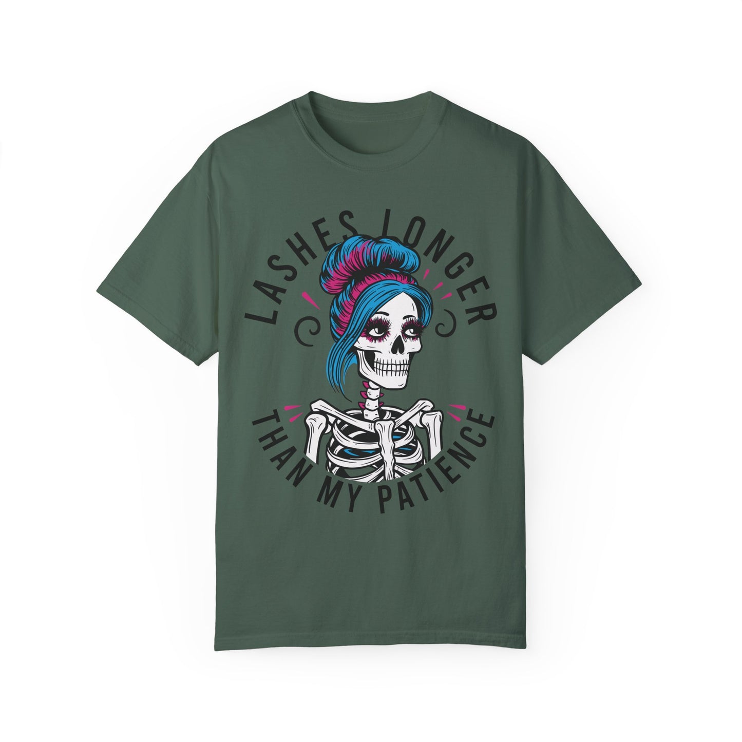 Lashes Longer than my Patience Skeleton Unisex Shirt Blue Spruce