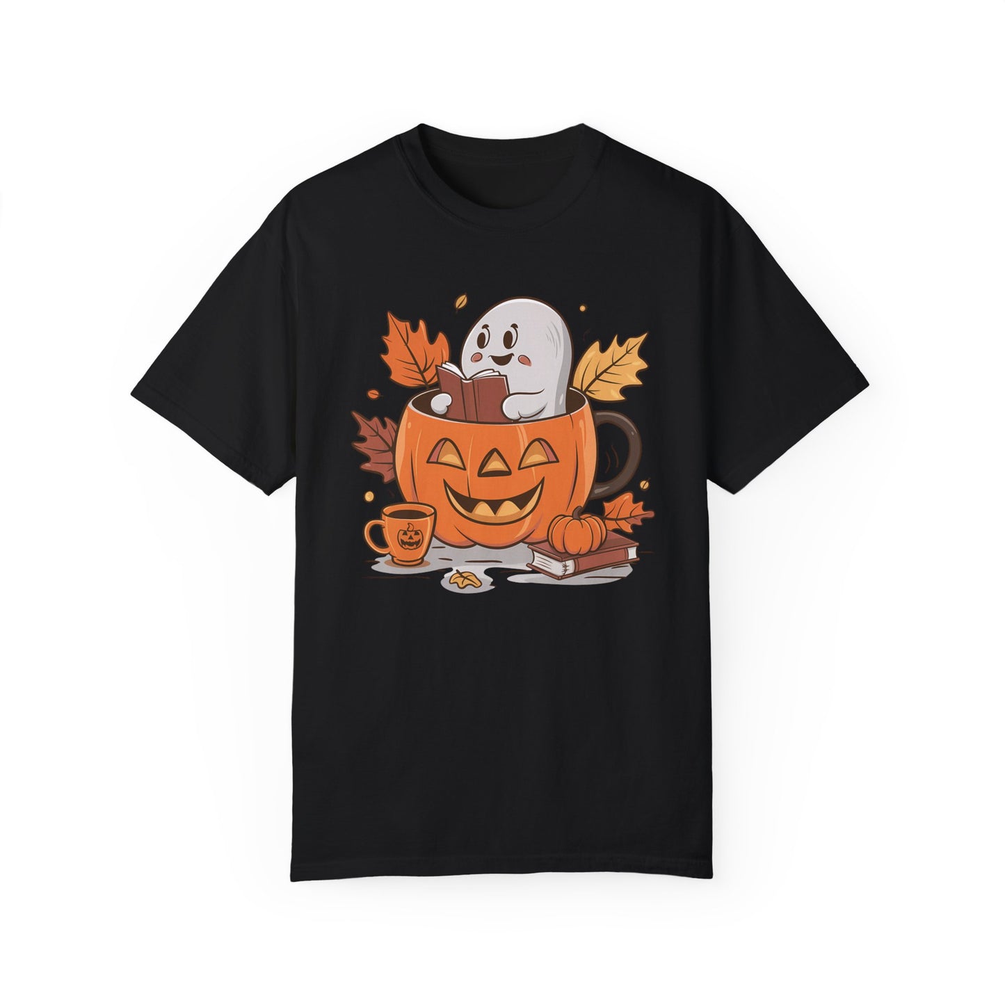 Cute Pumpkin Bookish Ghost Halloween Shirt Black
