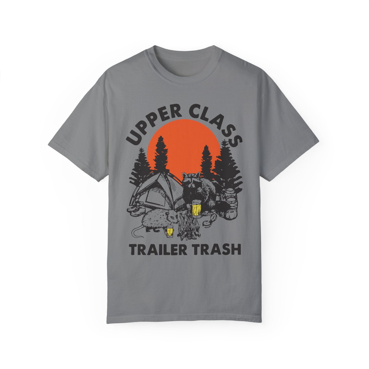 Upper Class Trailer Trash Shirt - Cute Raccoon Camp Shirt Grey