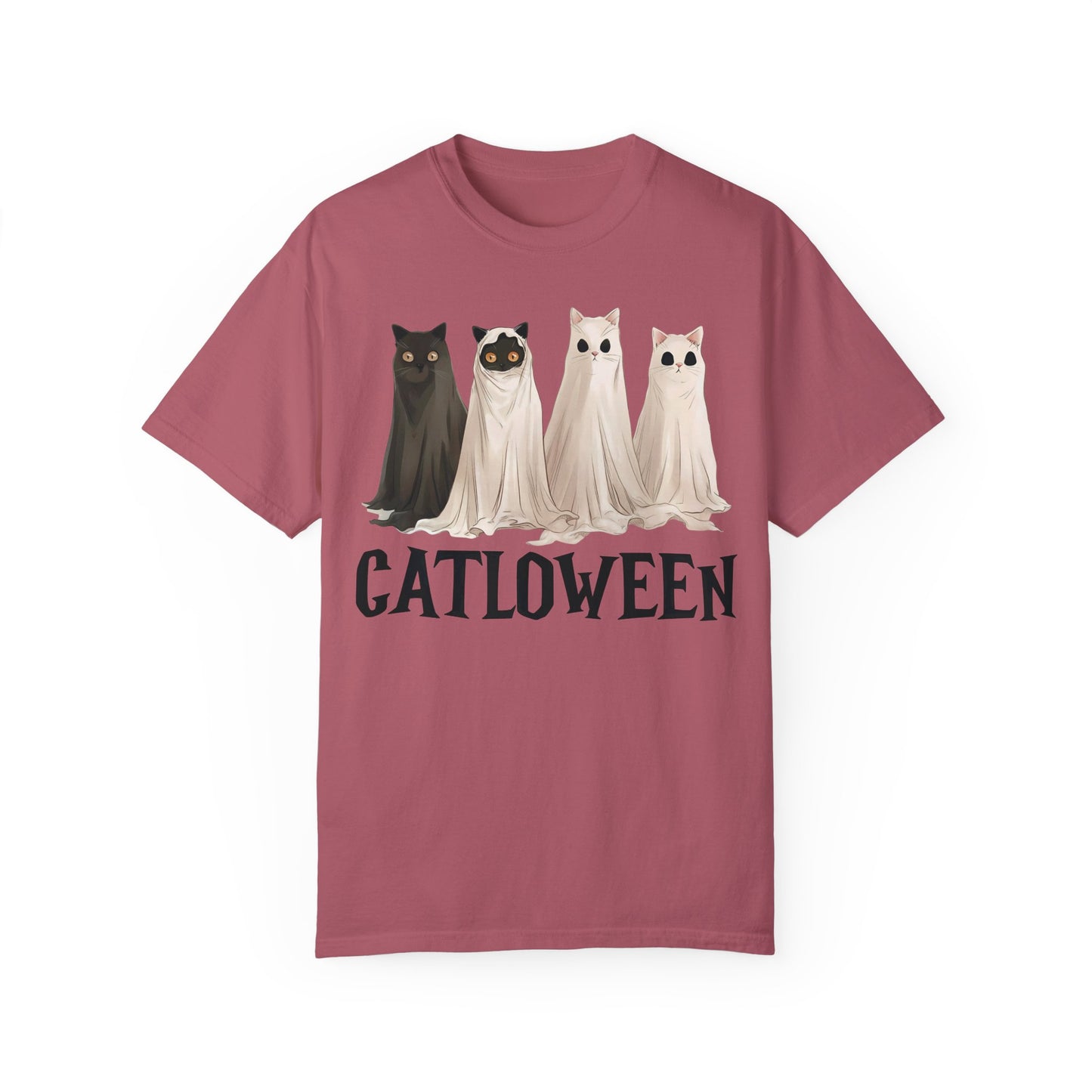 Catloween Funny Halloween Ghost Black Cat Shirt Crimson