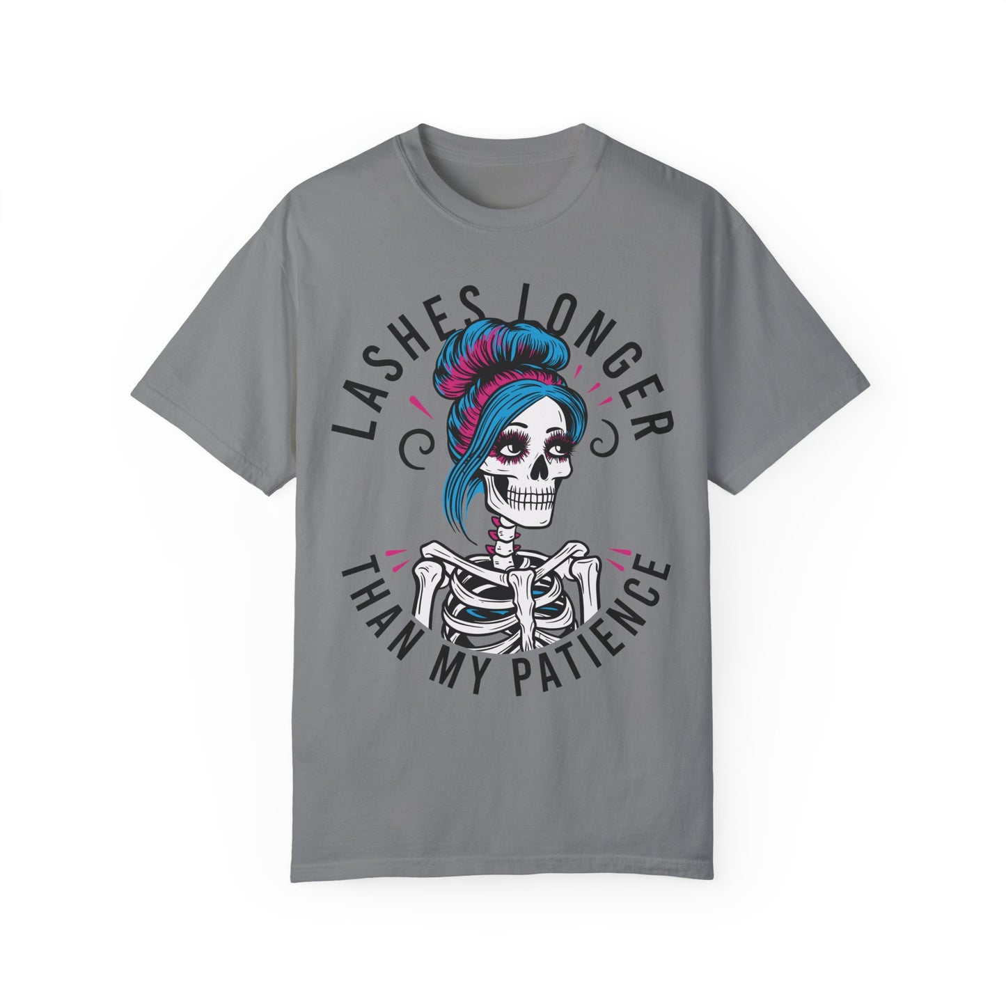 Lashes Longer than my Patience Skeleton Unisex Shirt Grey
