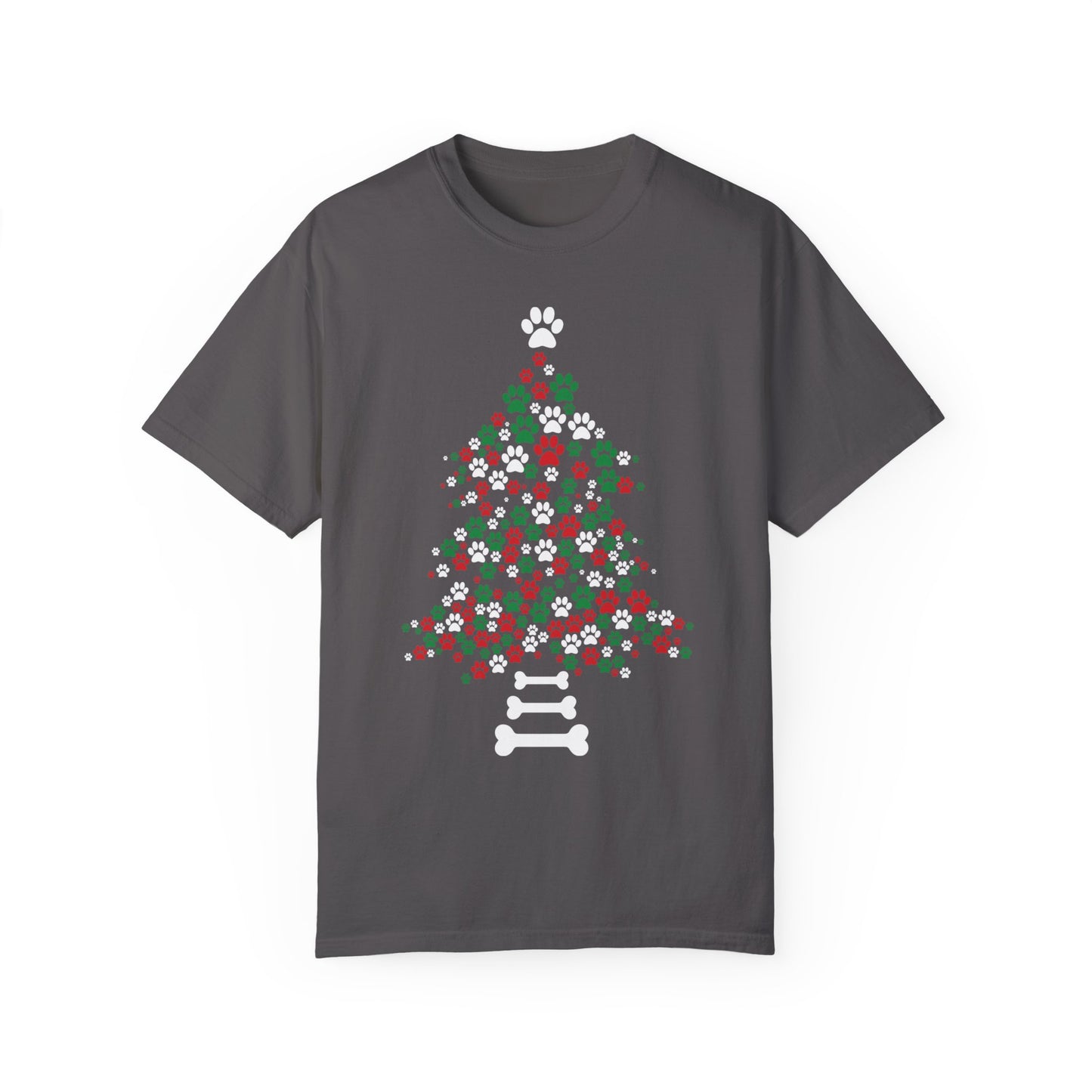 Paw Prints Christmas Tree Shirt, Merry Christmas, Dog Lover Shirt Graphite