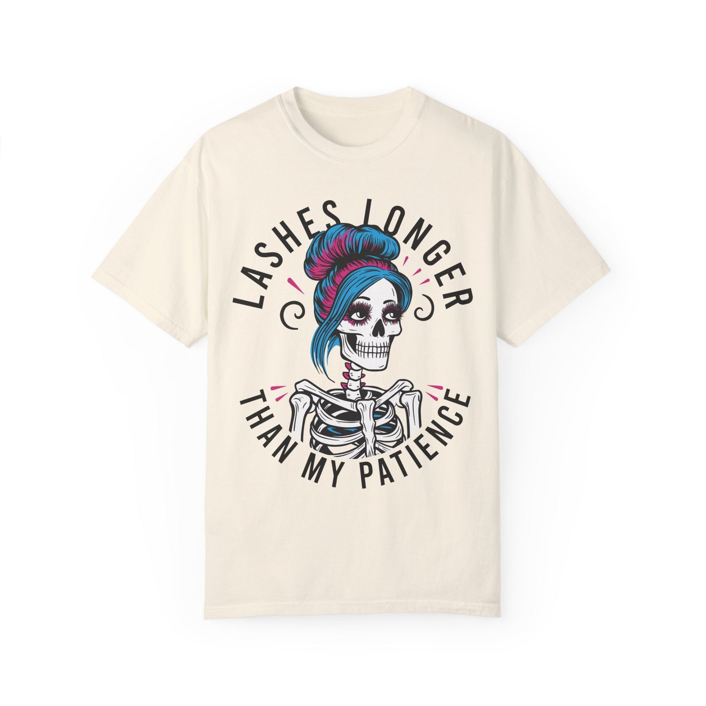 Lashes Longer than my Patience Skeleton Unisex Shirt Ivory