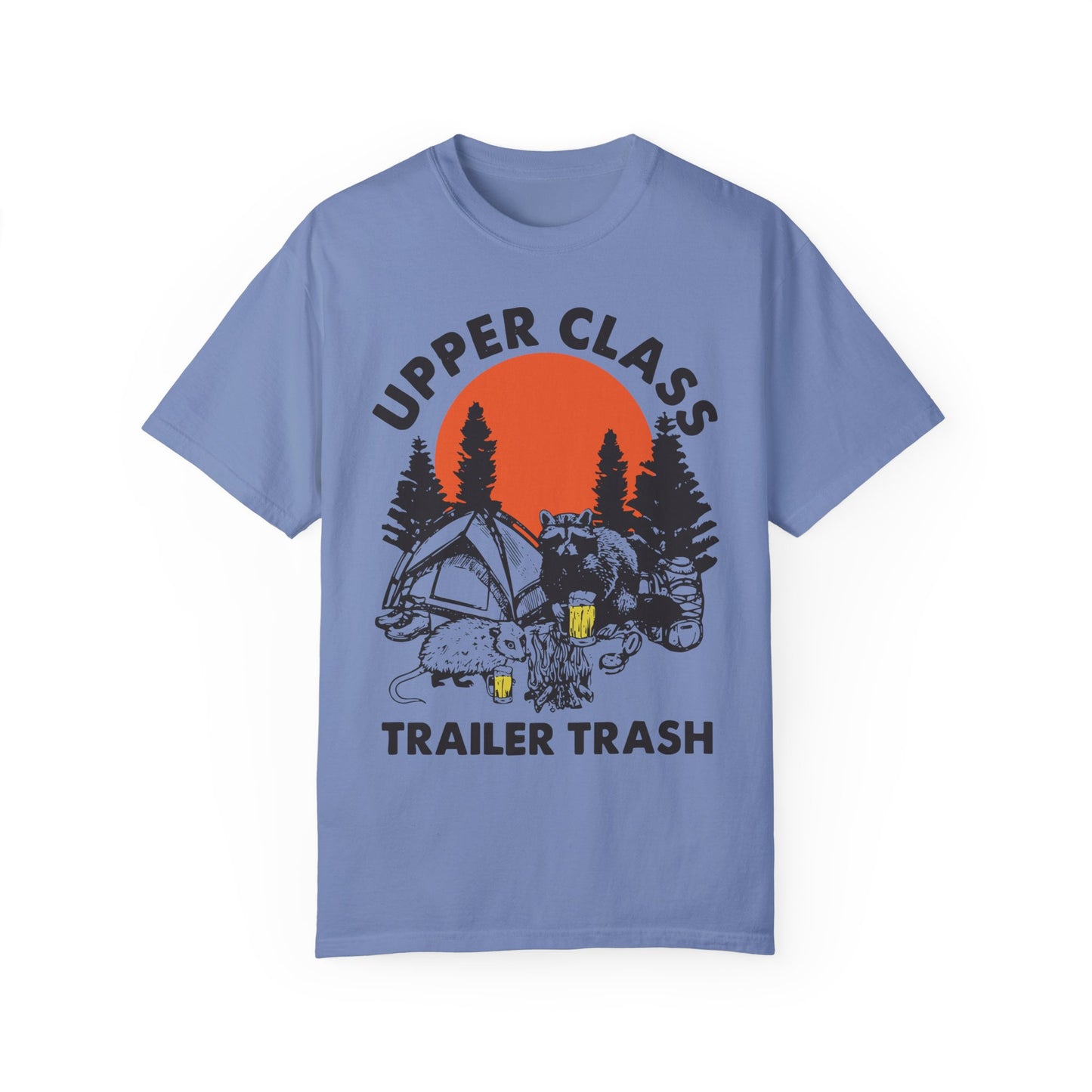 Upper Class Trailer Trash Shirt - Cute Raccoon Camp Shirt Washed Denim