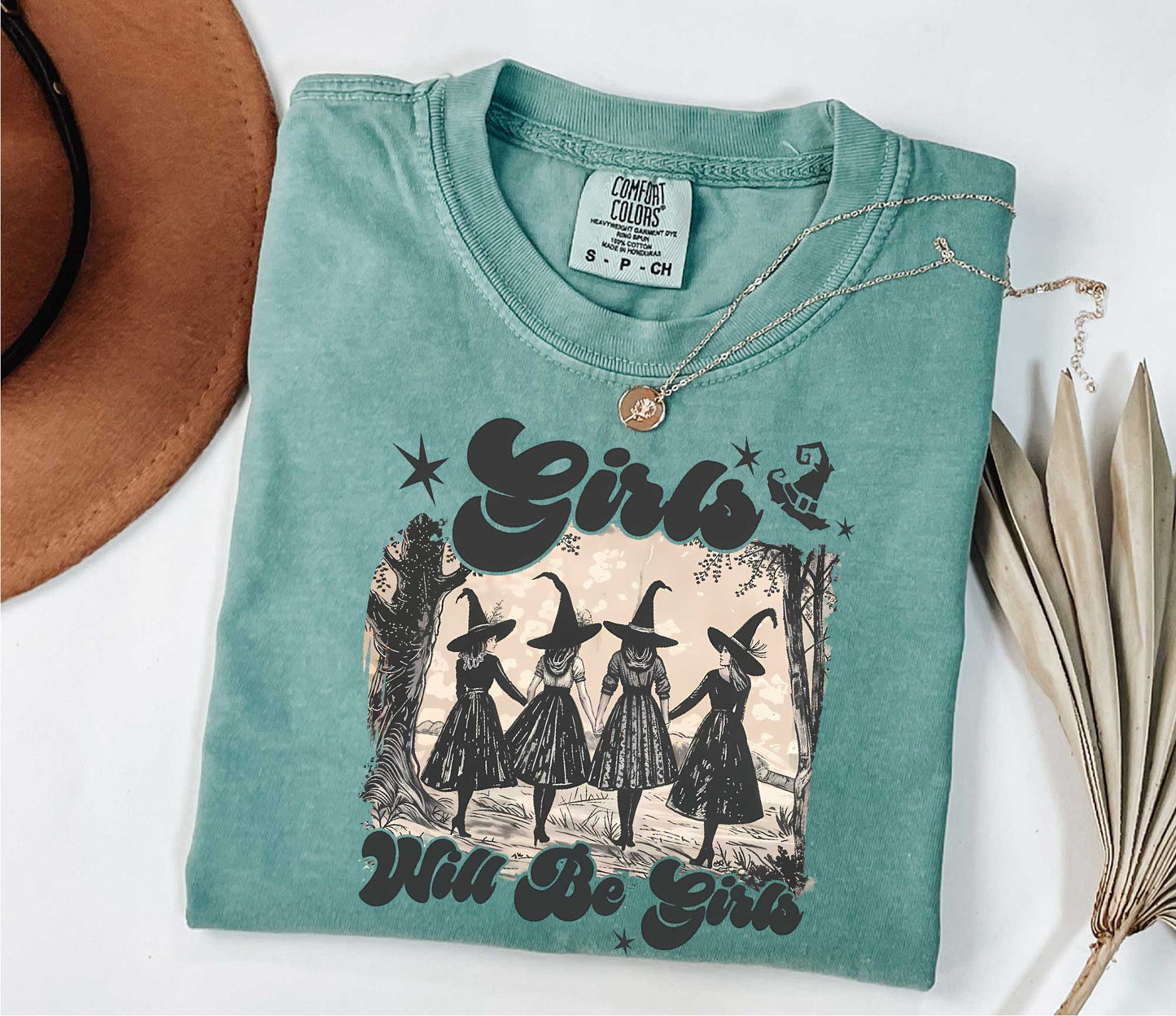 Comfort Colors Girls Will Be Girls Witch Shirt, Funny Witch Shirt, Halloween Women Shirt, Witchy Vibes Shirt