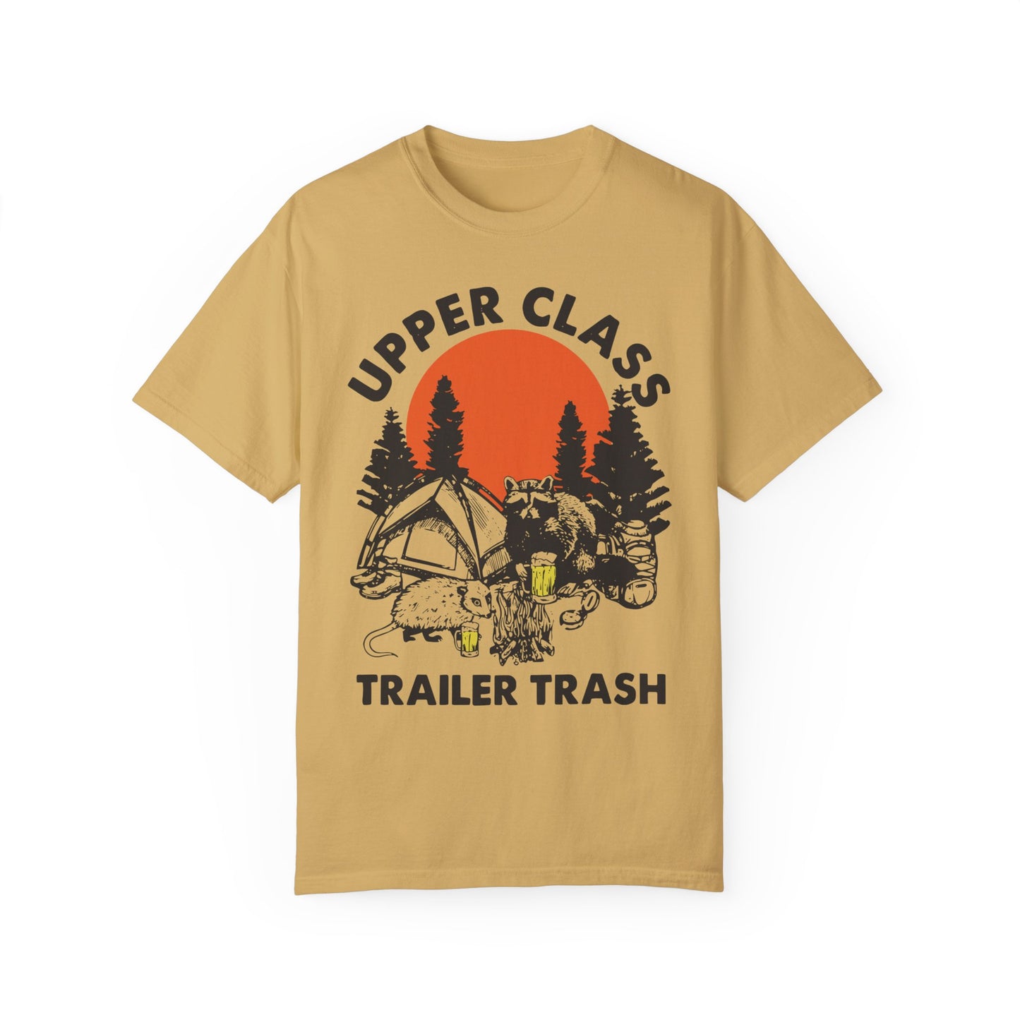 Upper Class Trailer Trash Shirt - Cute Raccoon Camp Shirt Mustard