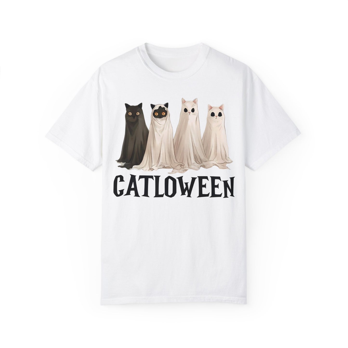 Catloween Funny Halloween Ghost Black Cat Shirt White