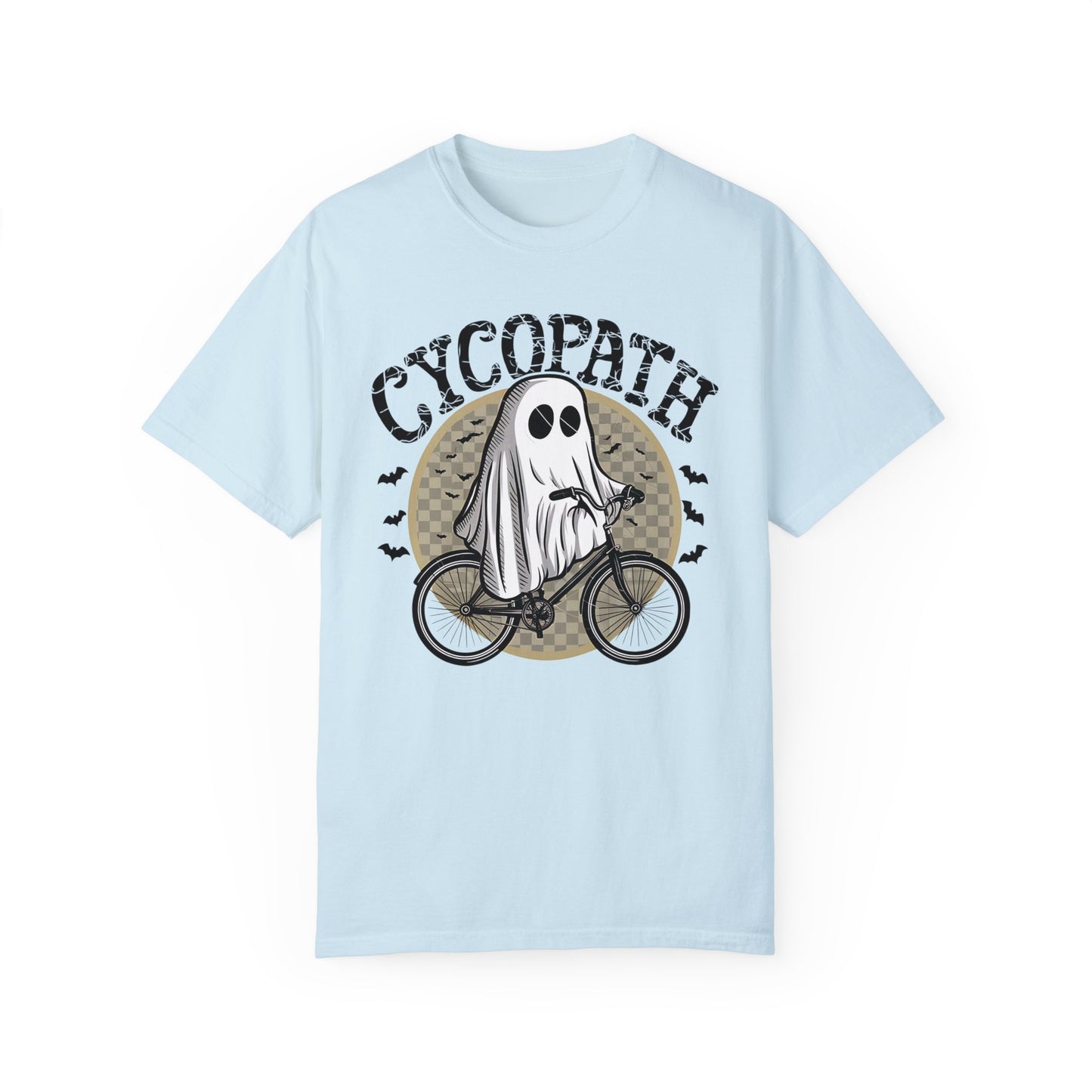 Halloween Shirts Ghost Riding Bicycle TShirt ,Cycopath, Funny Halloween Chambray