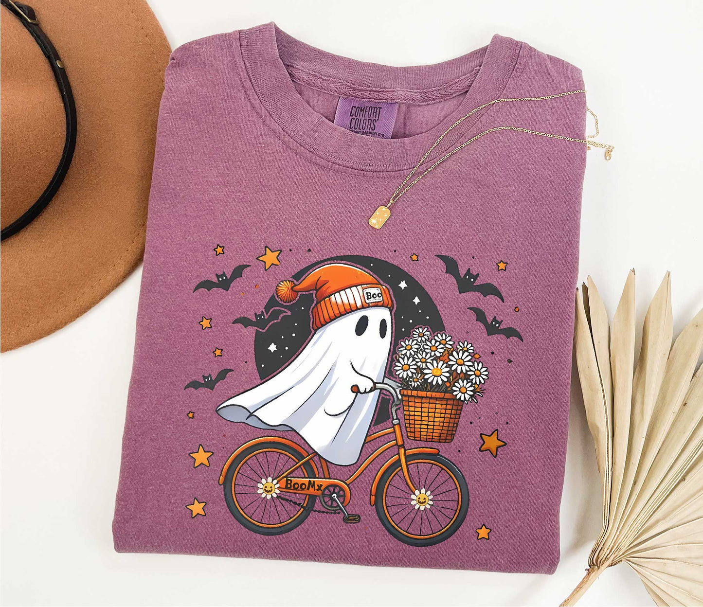 Cute Ghost Riding a Bike Shirt, Comfort Colors Halloween Lovers Shirt