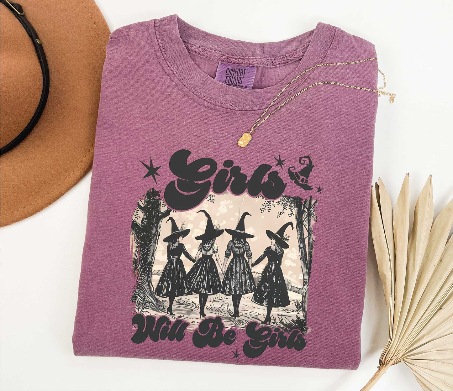 Comfort Colors Girls Will Be Girls Witch Shirt, Funny Witch Shirt, Halloween Women Shirt, Witchy Vibes Shirt