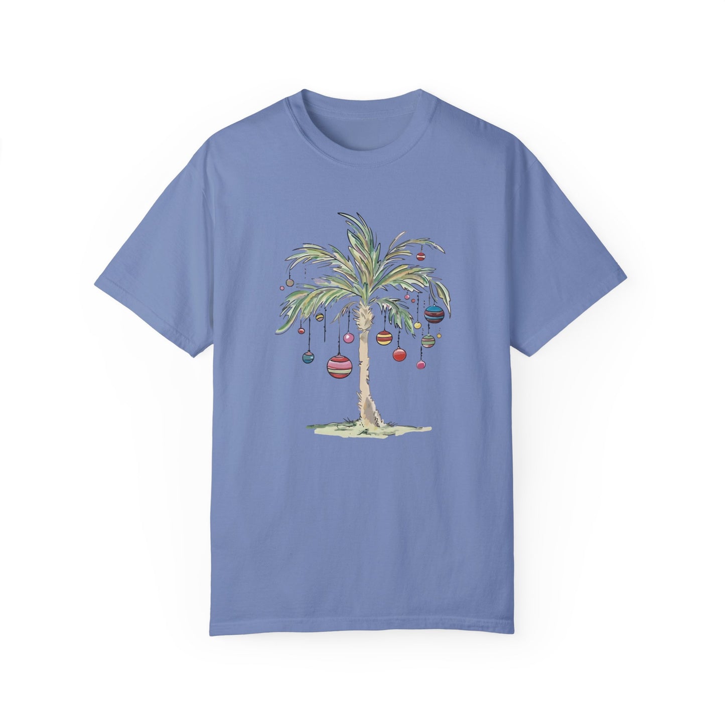 Christmas Palm Tree Shirt - Tropical Xmas Gift Washed Denim