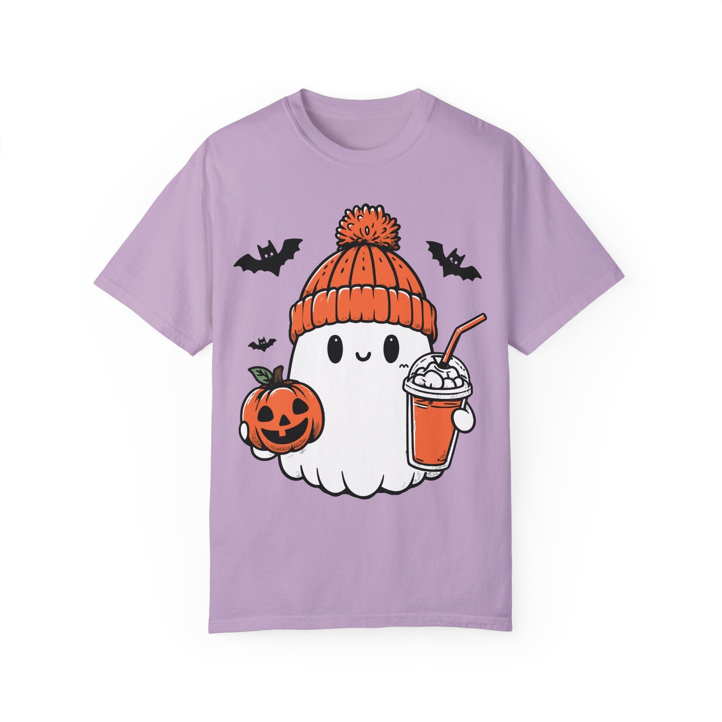Comfort Colors Сute Ghost Coffee Shirt, Сute Little Ghost Iced Coffee t-shirt Orchid