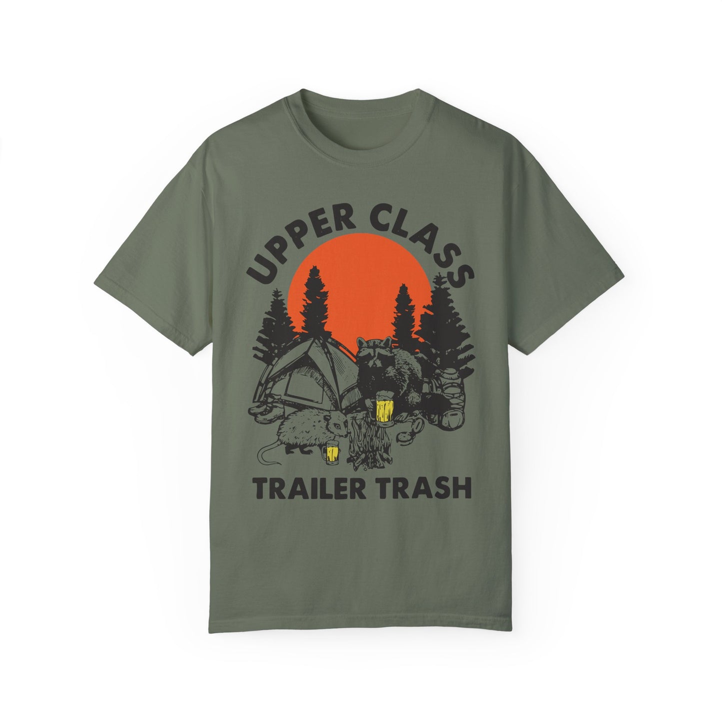 Upper Class Trailer Trash Shirt - Cute Raccoon Camp Shirt Moss