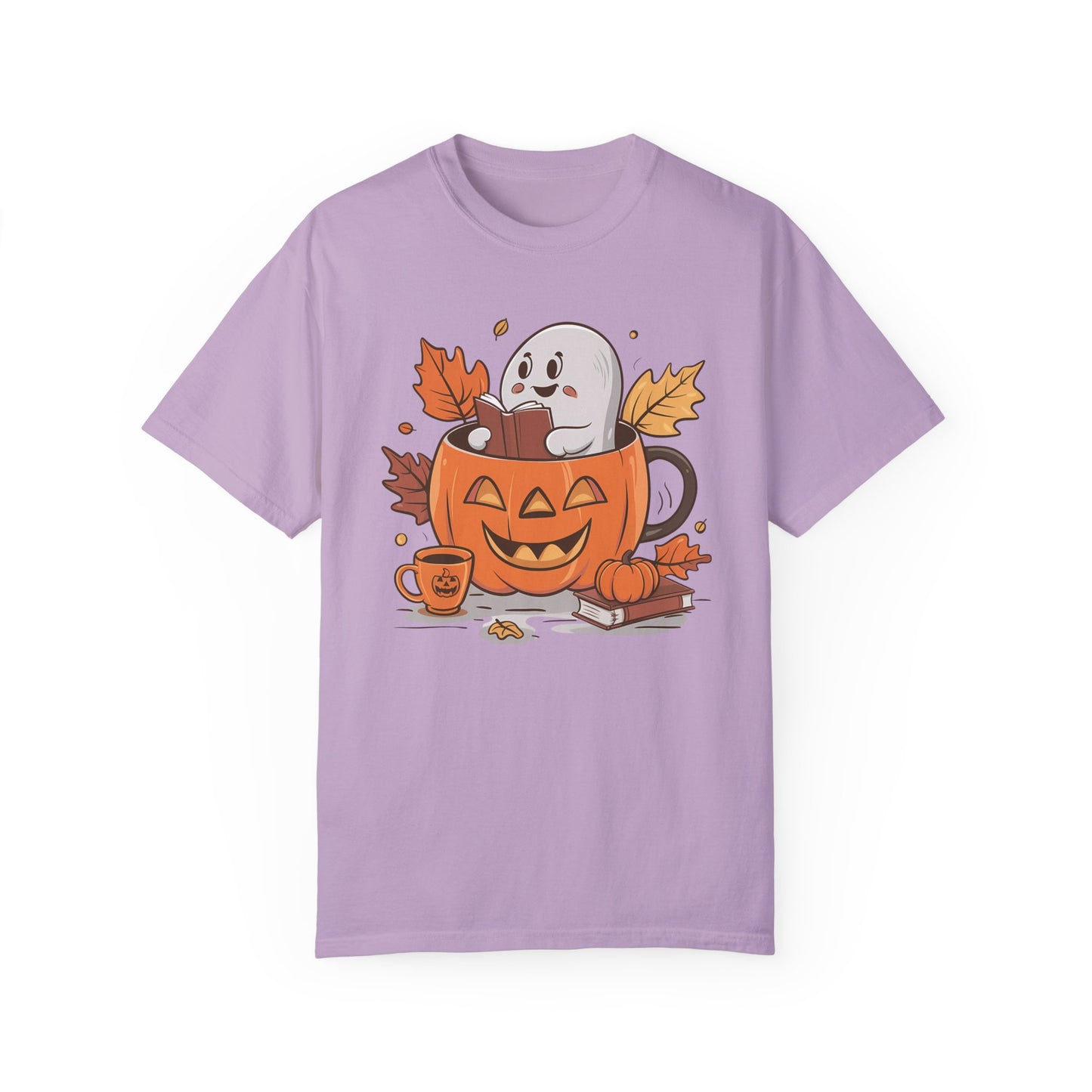 Cute Pumpkin Bookish Ghost Halloween Shirt Orchid