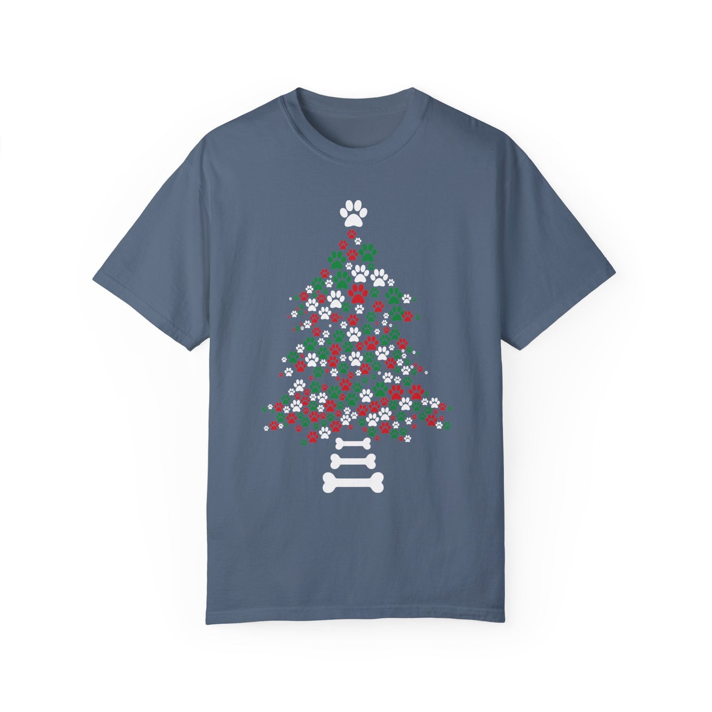Paw Prints Christmas Tree Shirt, Merry Christmas, Dog Lover Shirt Blue Jean