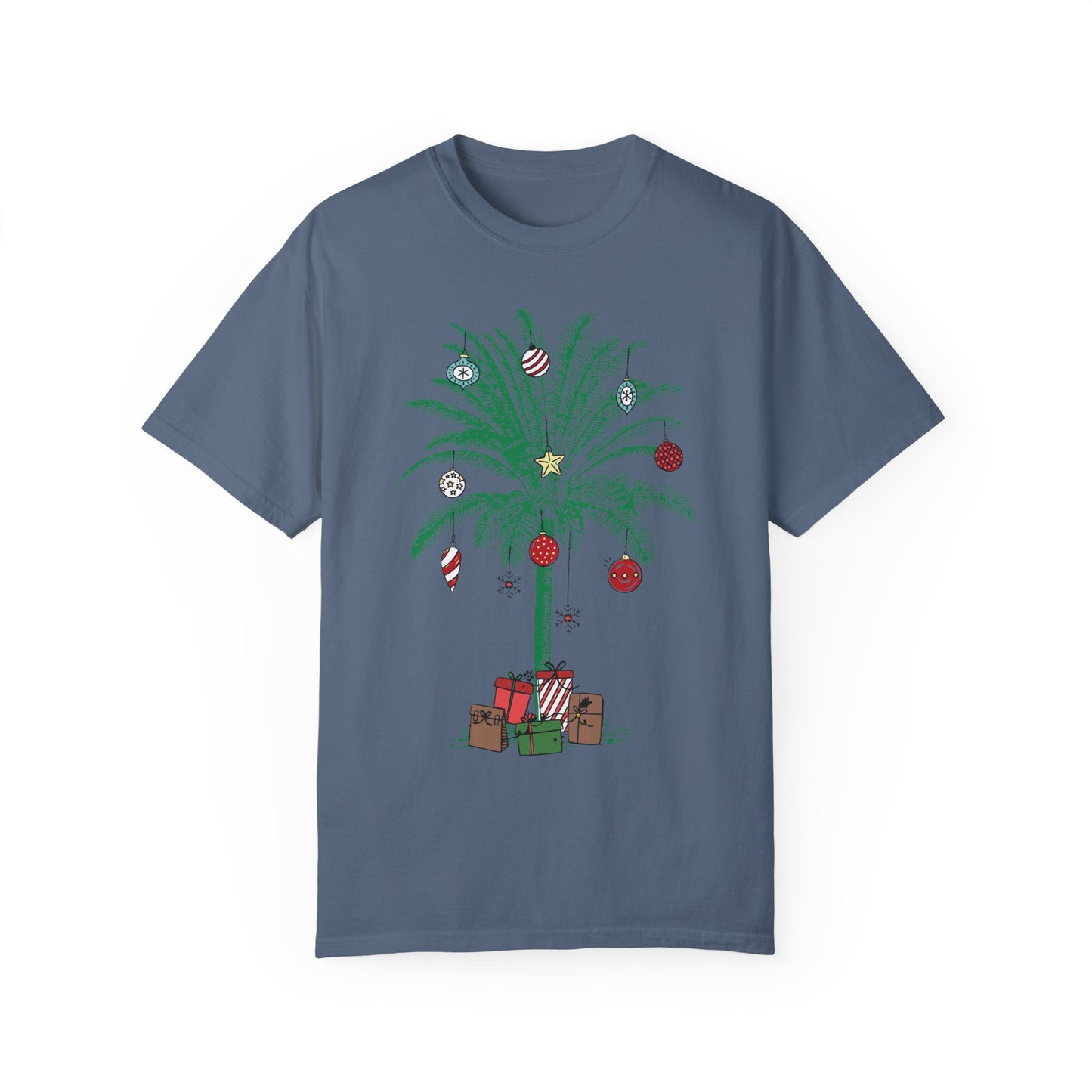 Christmas Palm Tree Shirt - Beach Aloha Xmas Tee Blue Jean