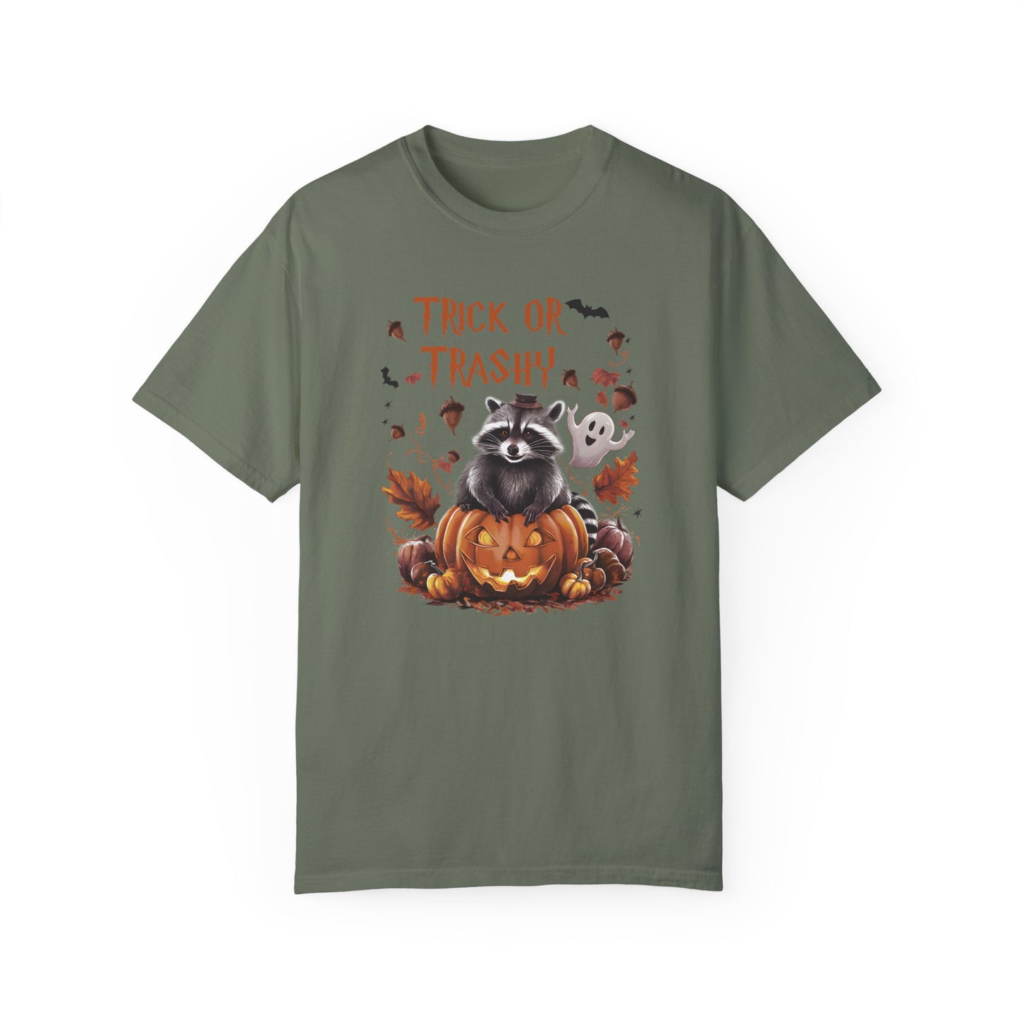 Comfort Colors® Trick or Trashy Racoon Halloween Shirt Moss